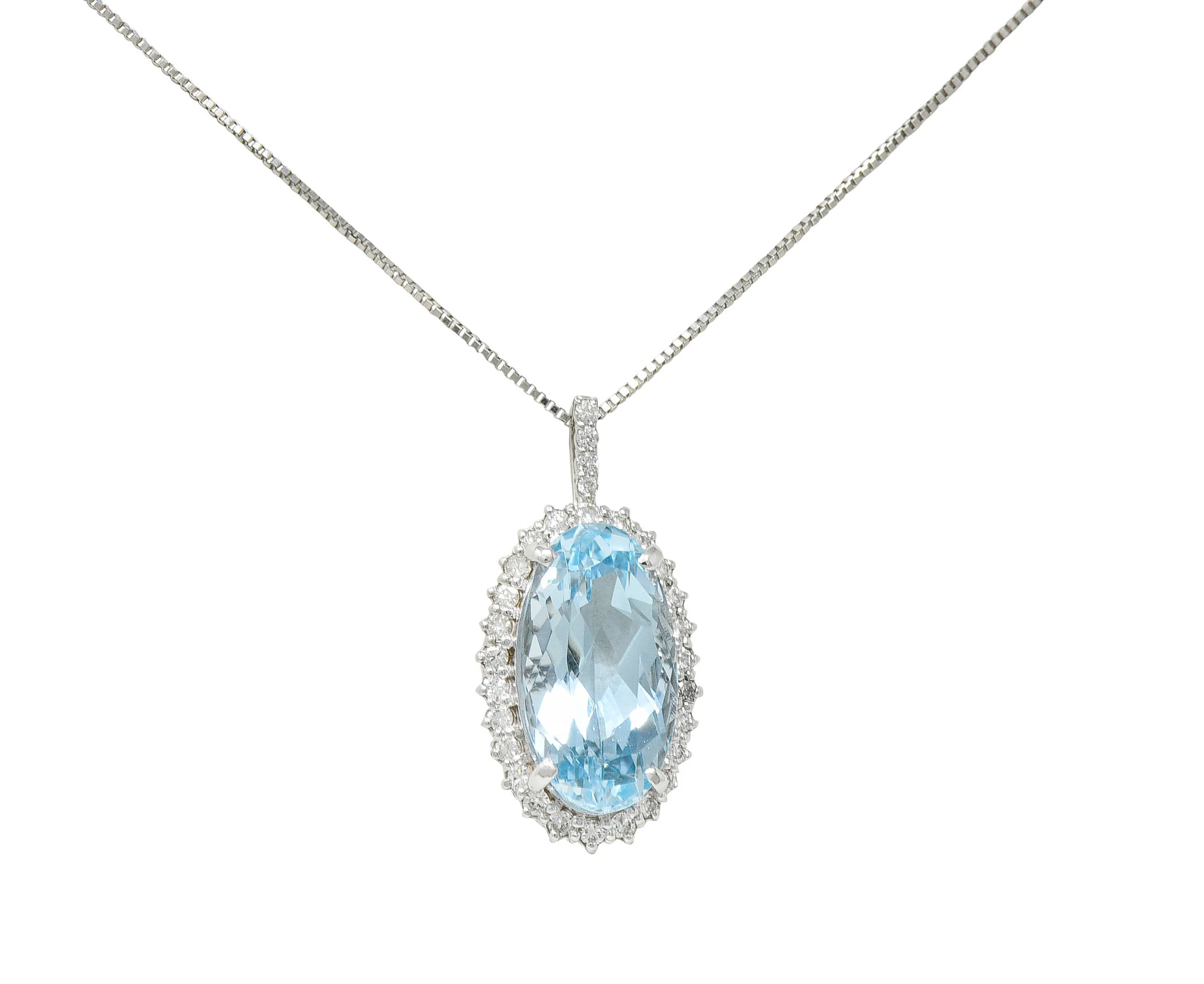 Cluster 7.19 CTW Aquamarine Diamond 14 Karat White Gold Pendant Necklace - Image 11