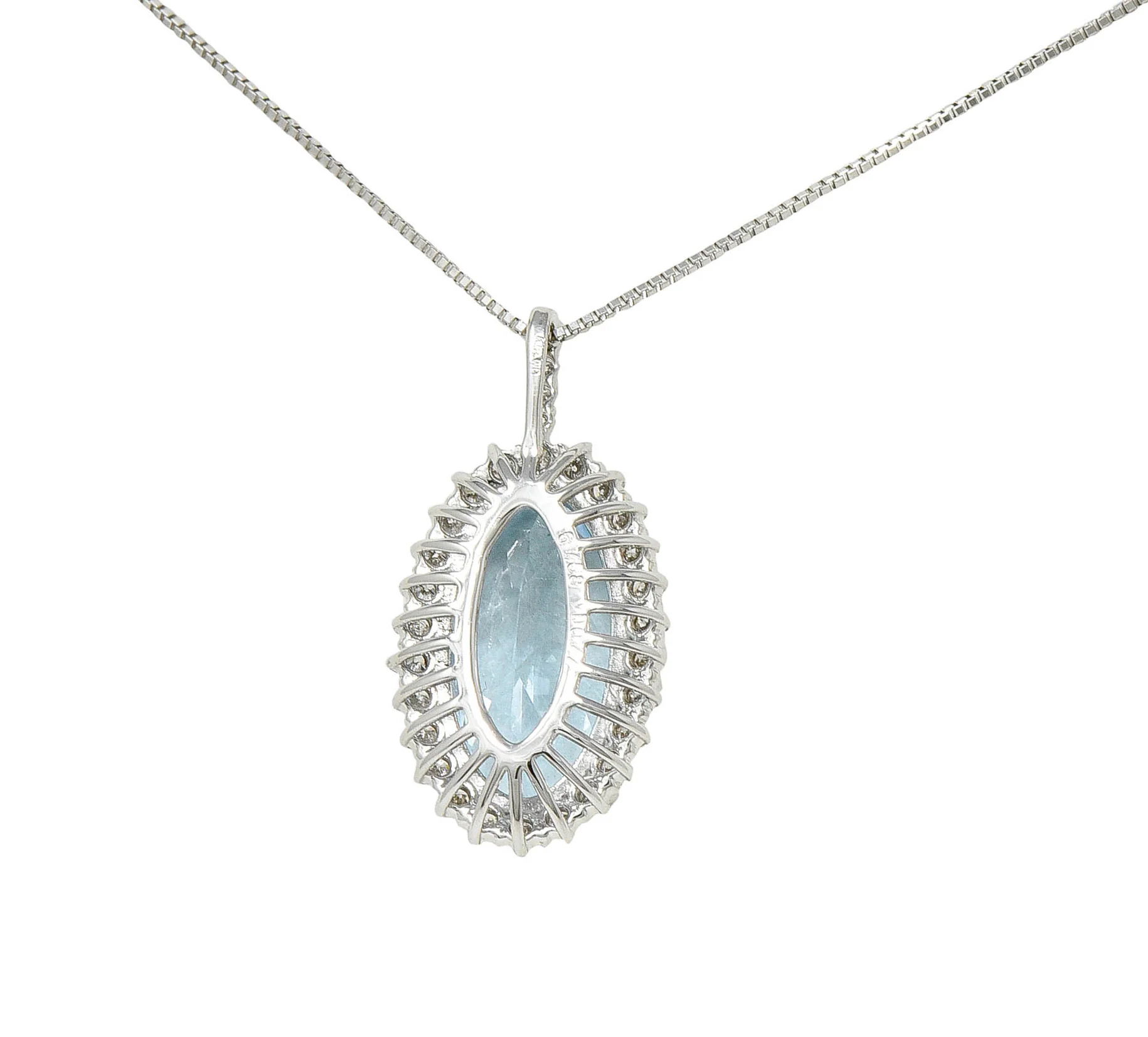 Cluster 7.19 CTW Aquamarine Diamond 14 Karat White Gold Pendant Necklace - Image 4