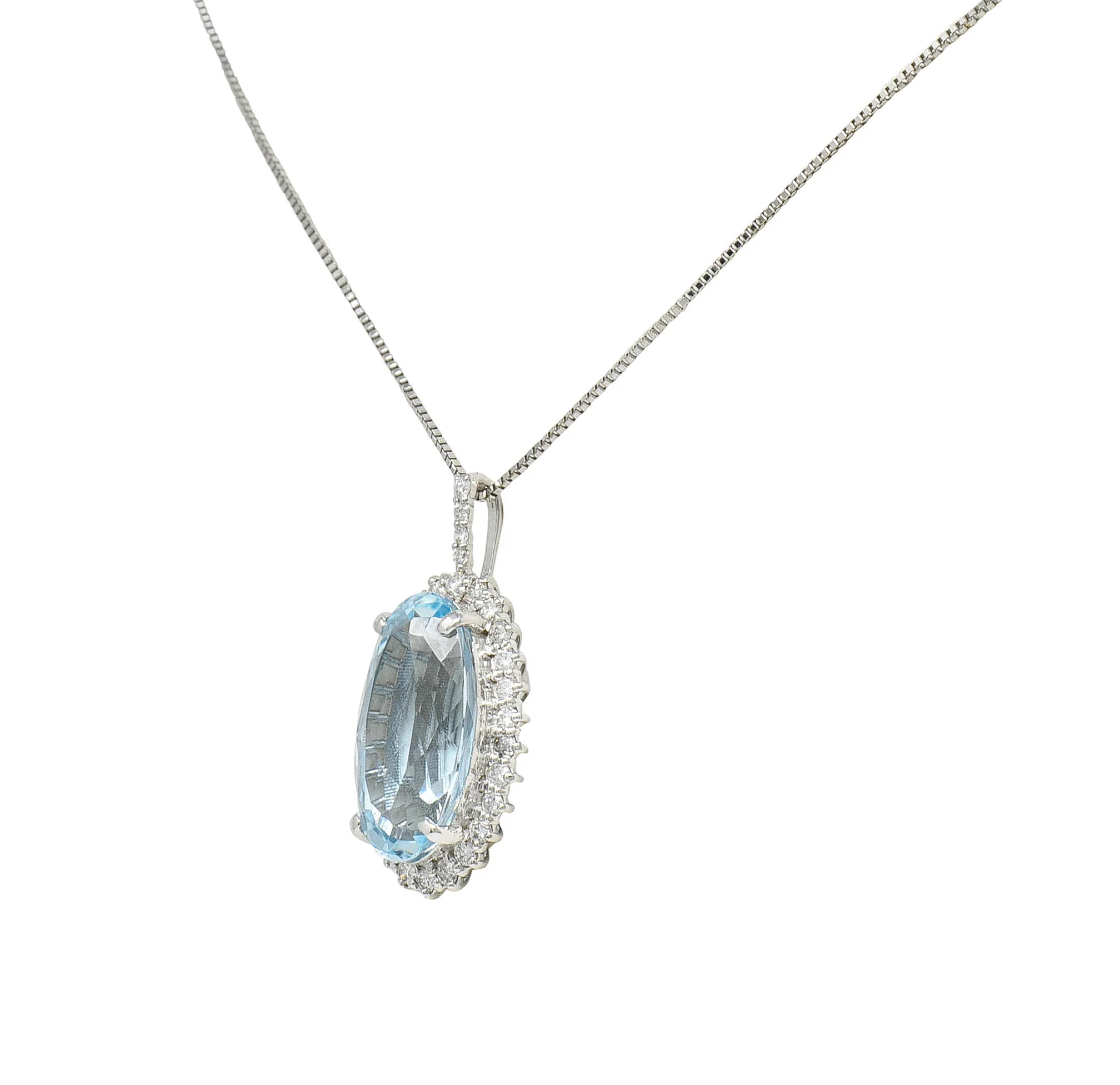 Cluster 7.19 CTW Aquamarine Diamond 14 Karat White Gold Pendant Necklace - Image 5