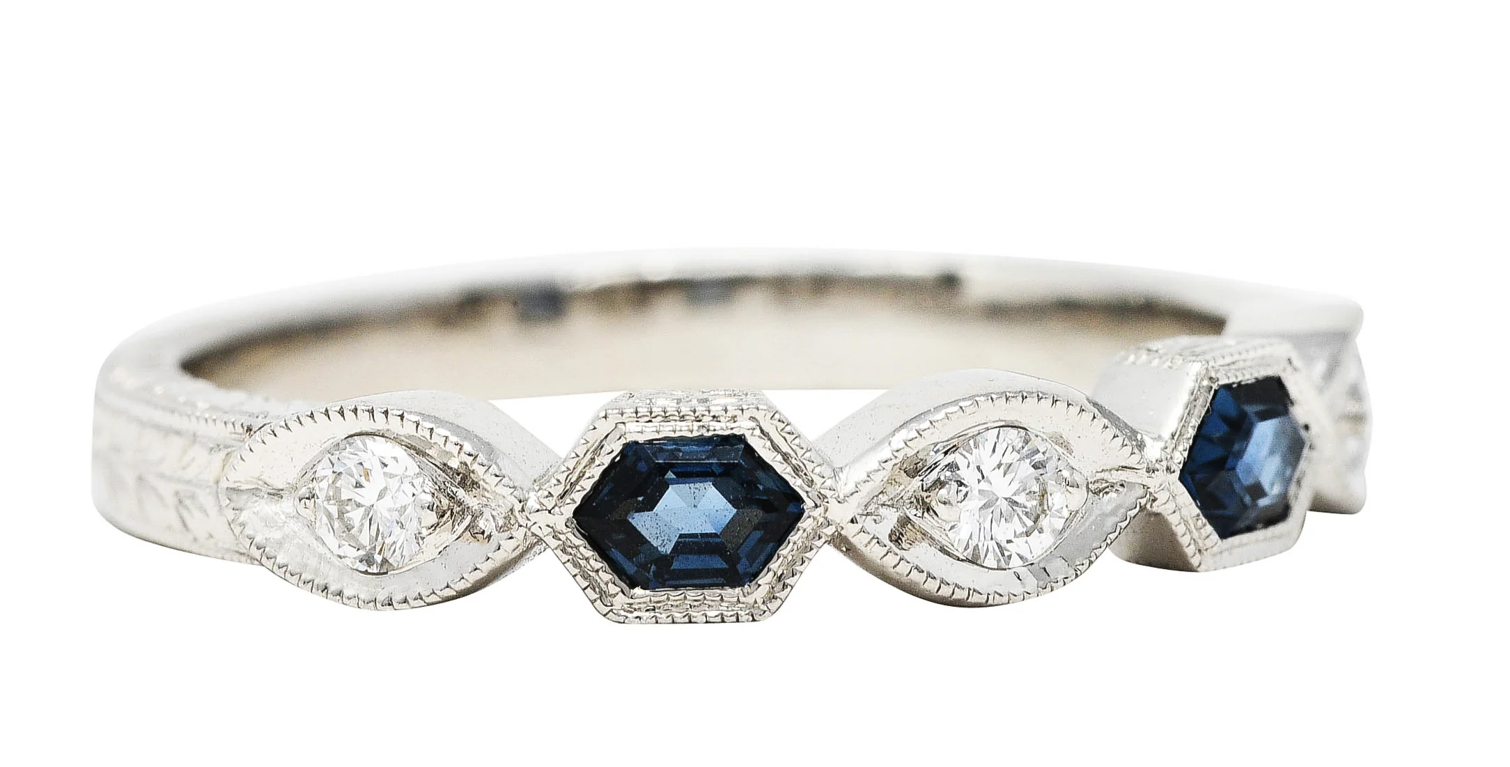 Contemporary 0.35 CTW Sapphire Diamond Platinum Geometric Band Ring - Image 2