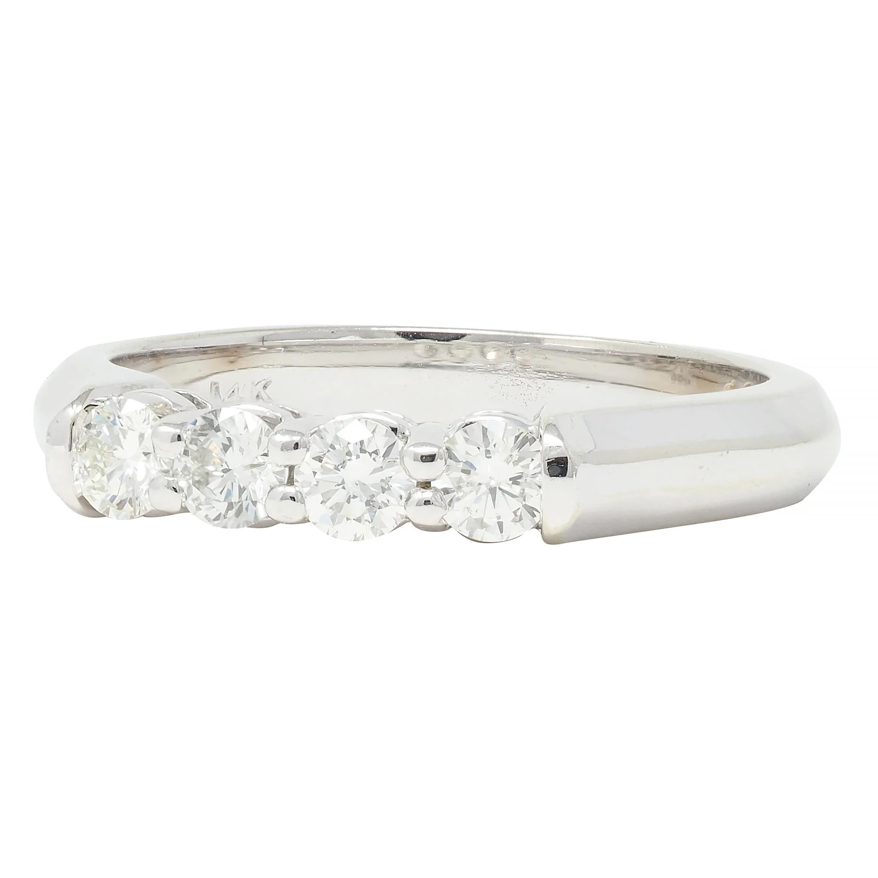 Contemporary 0.40 CTW Diamond 14 Karat White Gold Four Stone Stacking Band Ring - Image 6