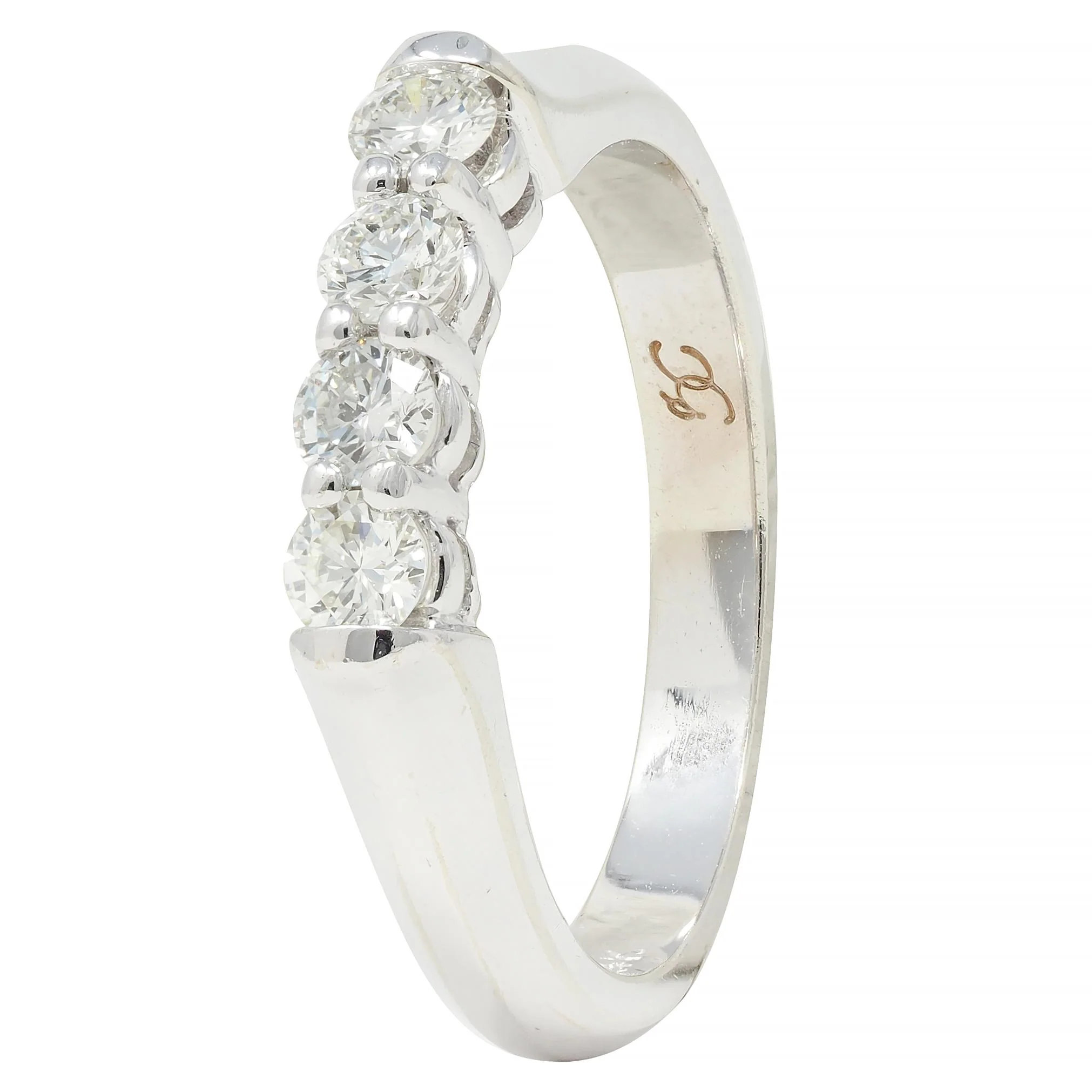 Contemporary 0.40 CTW Diamond 14 Karat White Gold Four Stone Stacking Band Ring - Image 8