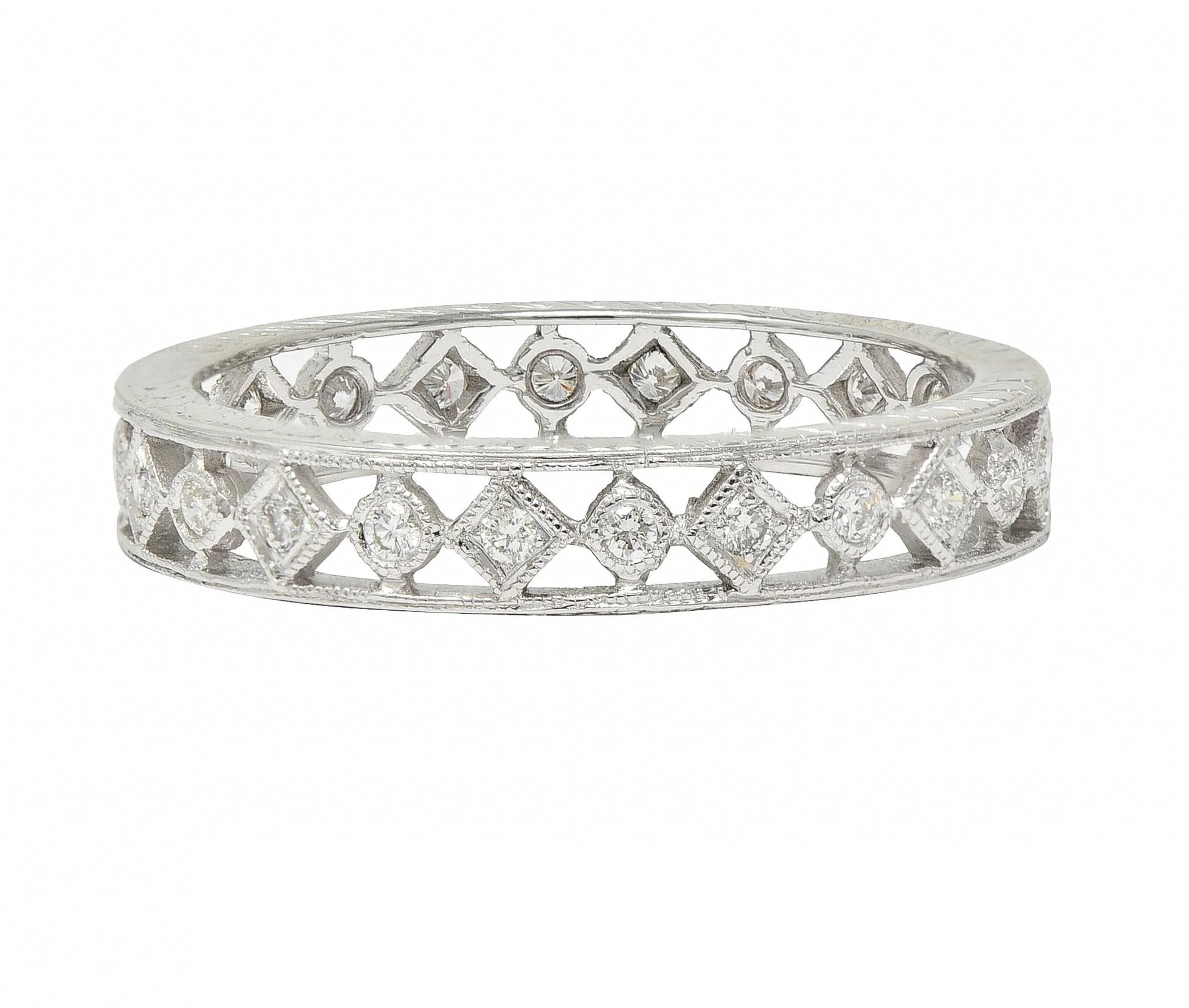 Contemporary 0.48 CTW Diamond 18 Karat White Gold Geometric Wedding Band Ring - Image 5