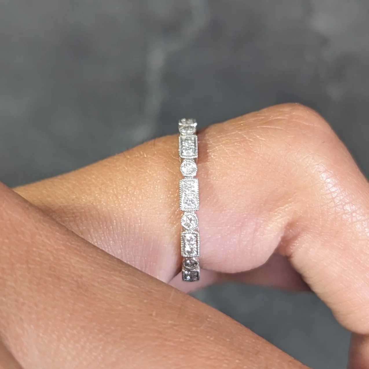 Contemporary 0.50 CTW Diamond 18 Karat White Gold Geometric Band Ring - Image 11