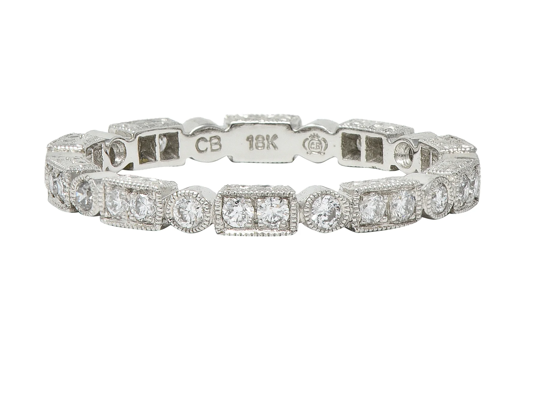 Contemporary 0.50 CTW Diamond 18 Karat White Gold Geometric Band Ring - Image 5