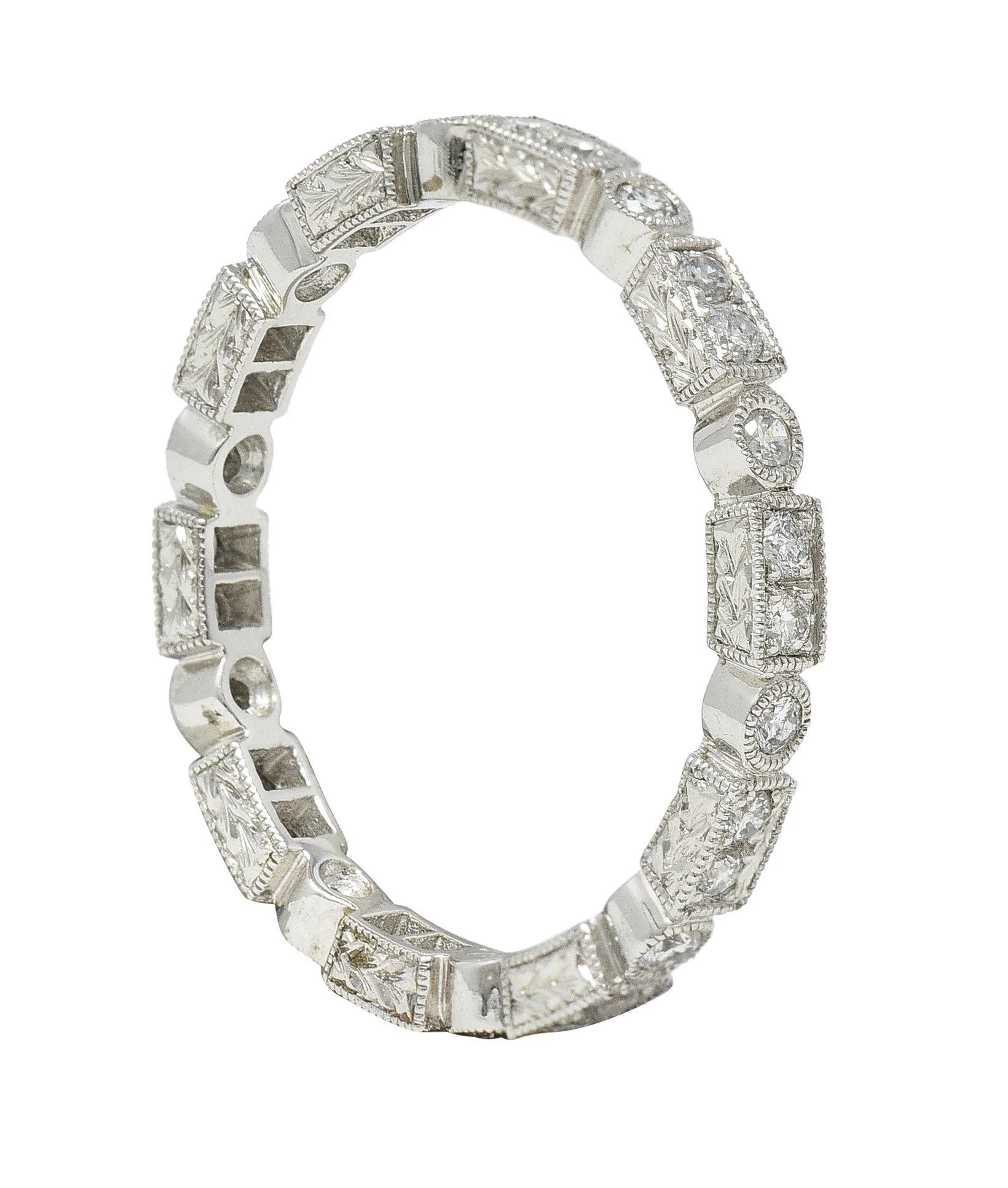 Contemporary 0.50 CTW Diamond 18 Karat White Gold Geometric Band Ring - Image 8