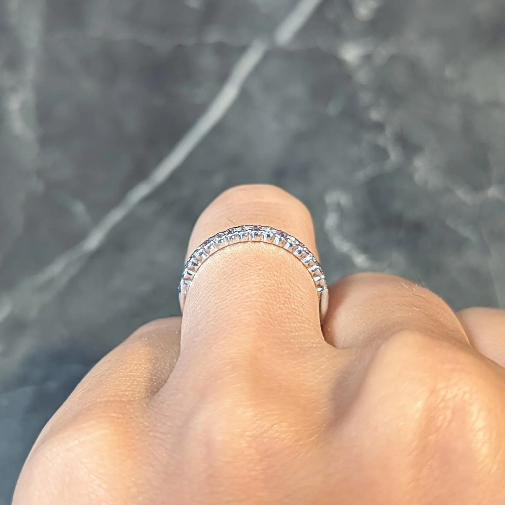 Contemporary 0.60 CTW Diamond Pink Sapphire 18 Karat White Gold Stacking Band Ring - Image 11