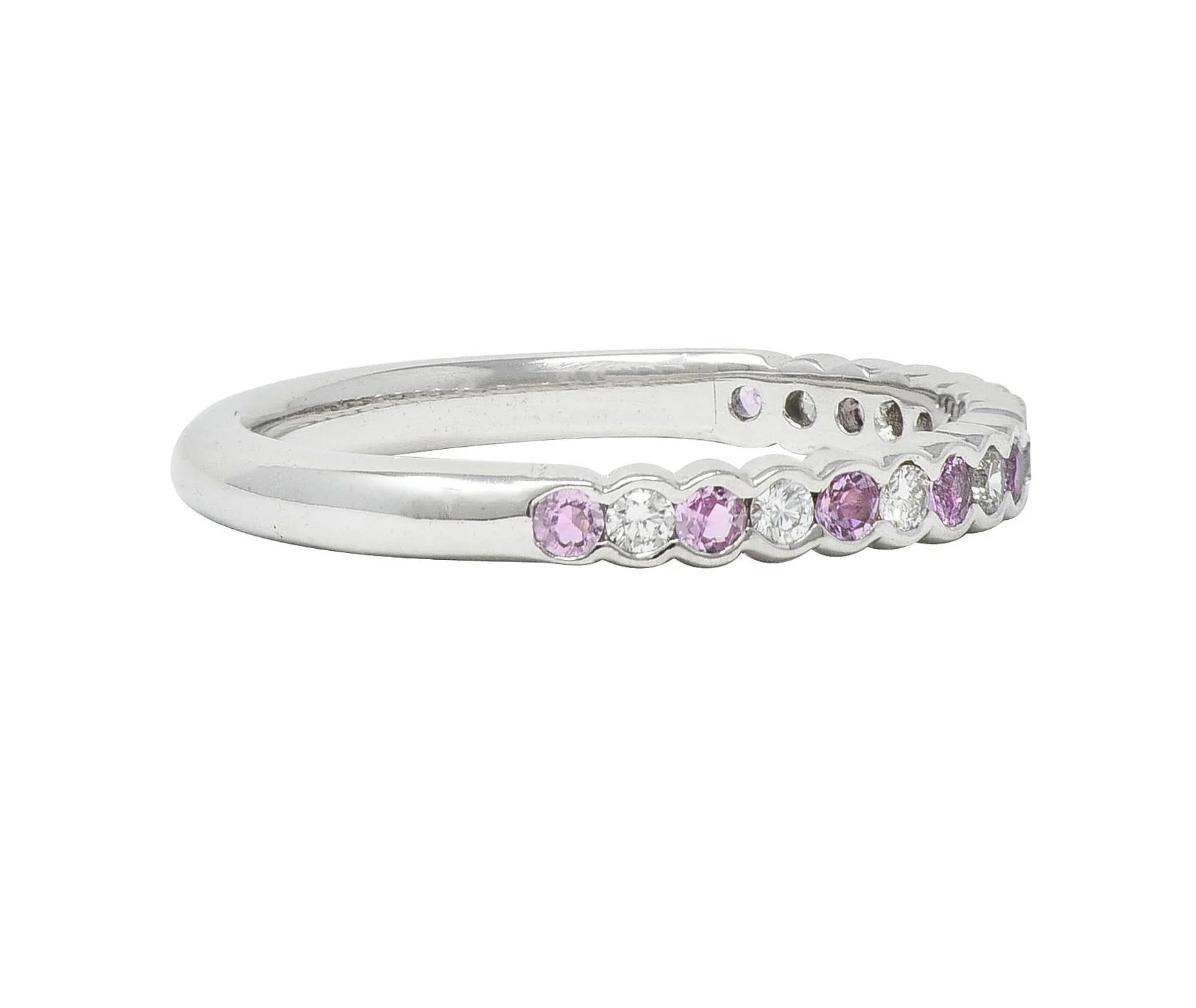 Contemporary 0.60 CTW Diamond Pink Sapphire 18 Karat White Gold Stacking Band Ring - Image 3