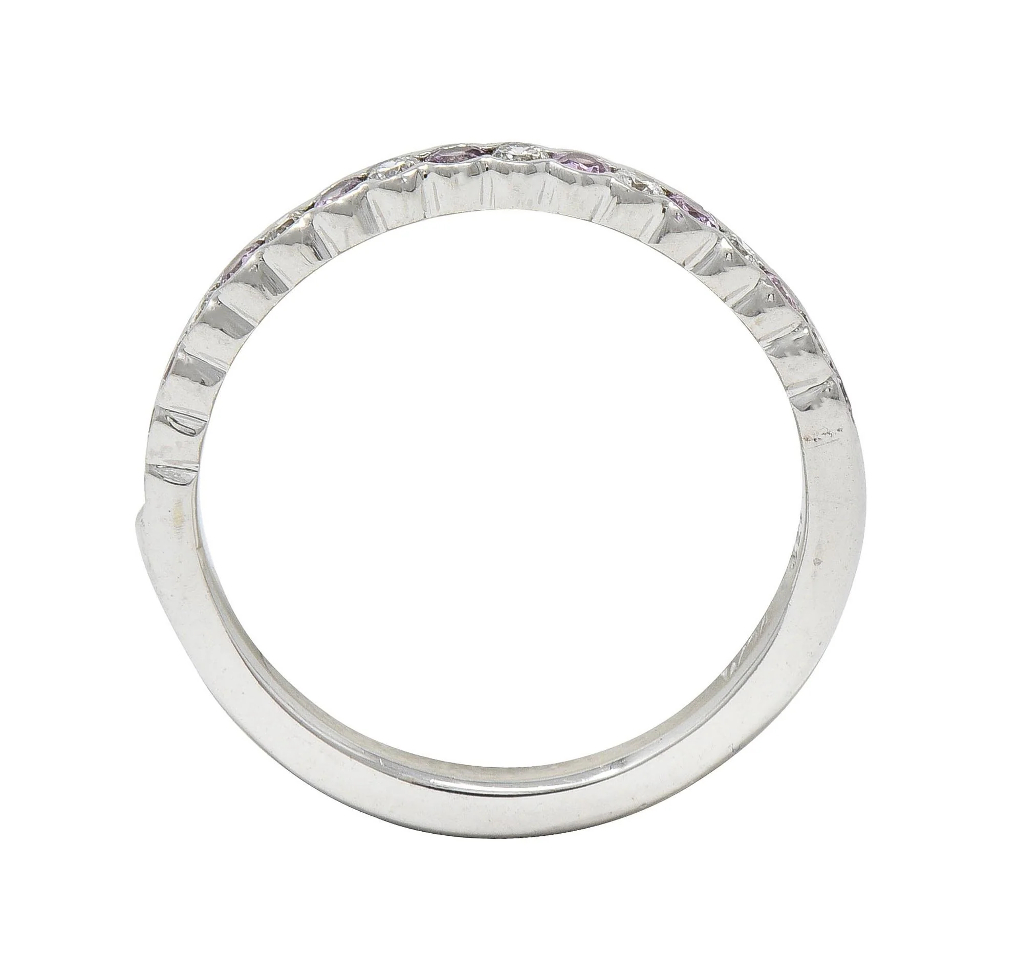 Contemporary 0.60 CTW Diamond Pink Sapphire 18 Karat White Gold Stacking Band Ring - Image 8