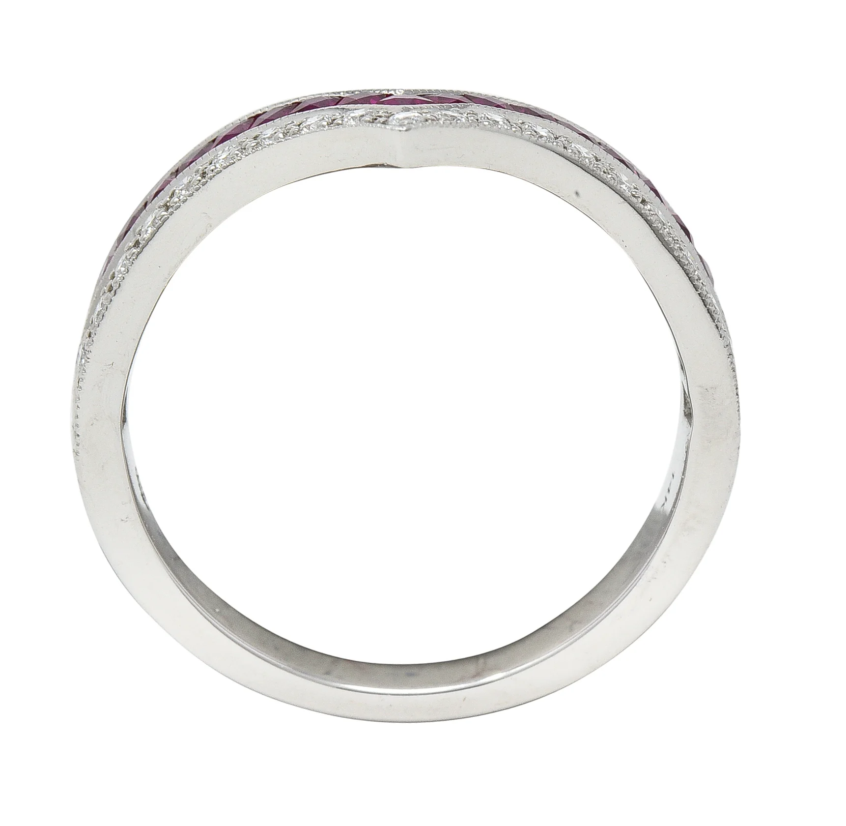 Contemporary 0.69 CTW French Cut Ruby Diamond 14 Karat White Gold Chevron Contour Band Ring - Image 10