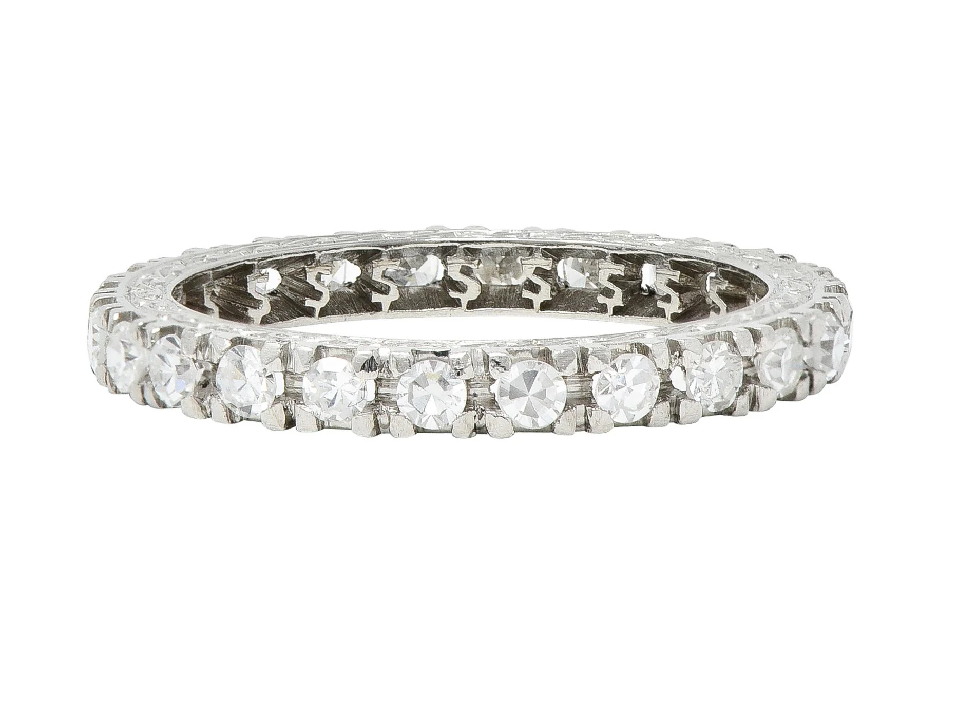 Contemporary 0.72 CTW Diamond Platinum Scrolling Dollar Sign Eternity Band Ring - Image 3