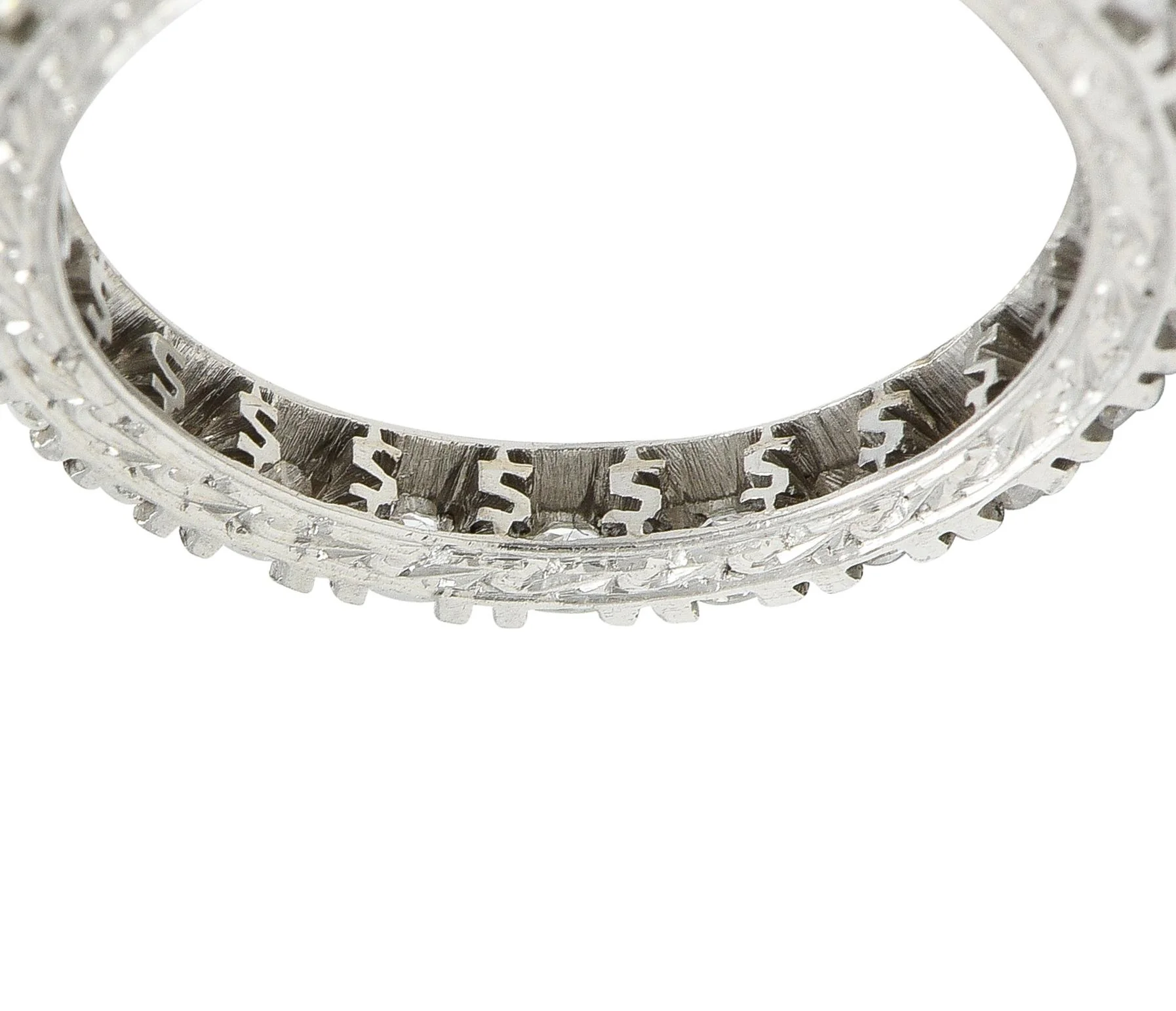 Contemporary 0.72 CTW Diamond Platinum Scrolling Dollar Sign Eternity Band Ring - Image 4