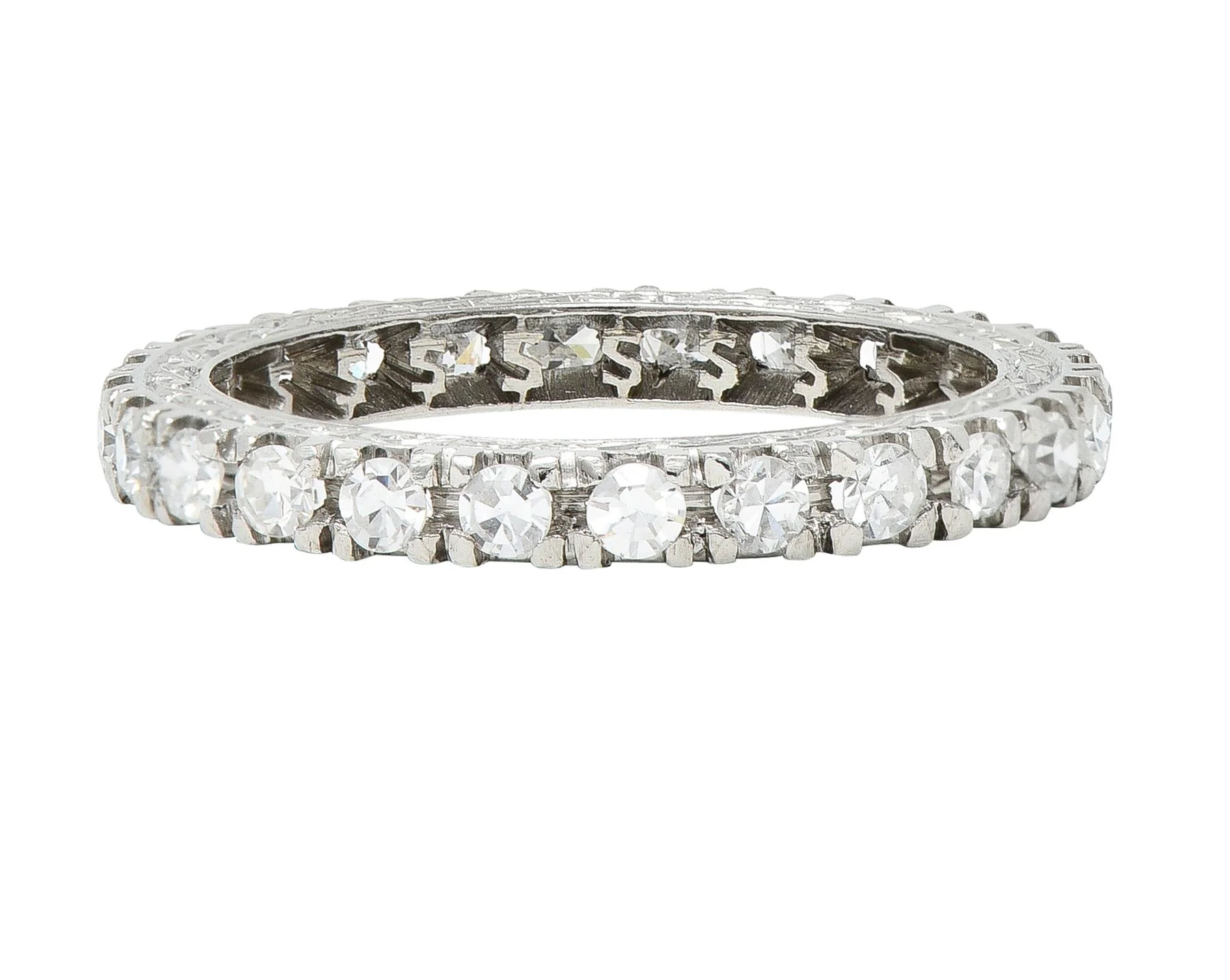 Contemporary 0.72 CTW Diamond Platinum Scrolling Dollar Sign Eternity Band Ring - Image 5