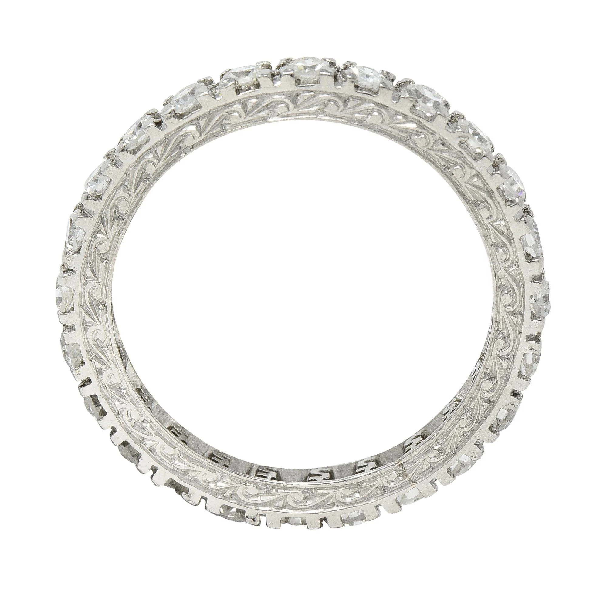 Contemporary 0.72 CTW Diamond Platinum Scrolling Dollar Sign Eternity Band Ring - Image 6