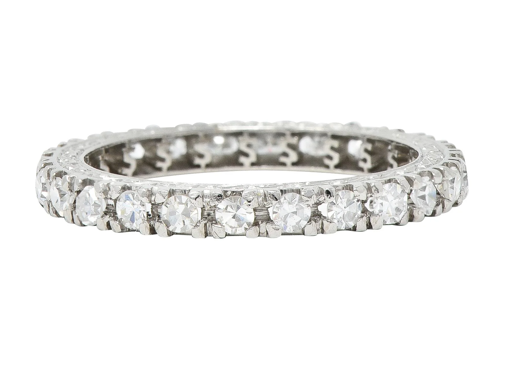 Contemporary 0.72 CTW Diamond Platinum Scrolling Dollar Sign Eternity Band Ring - Image 7