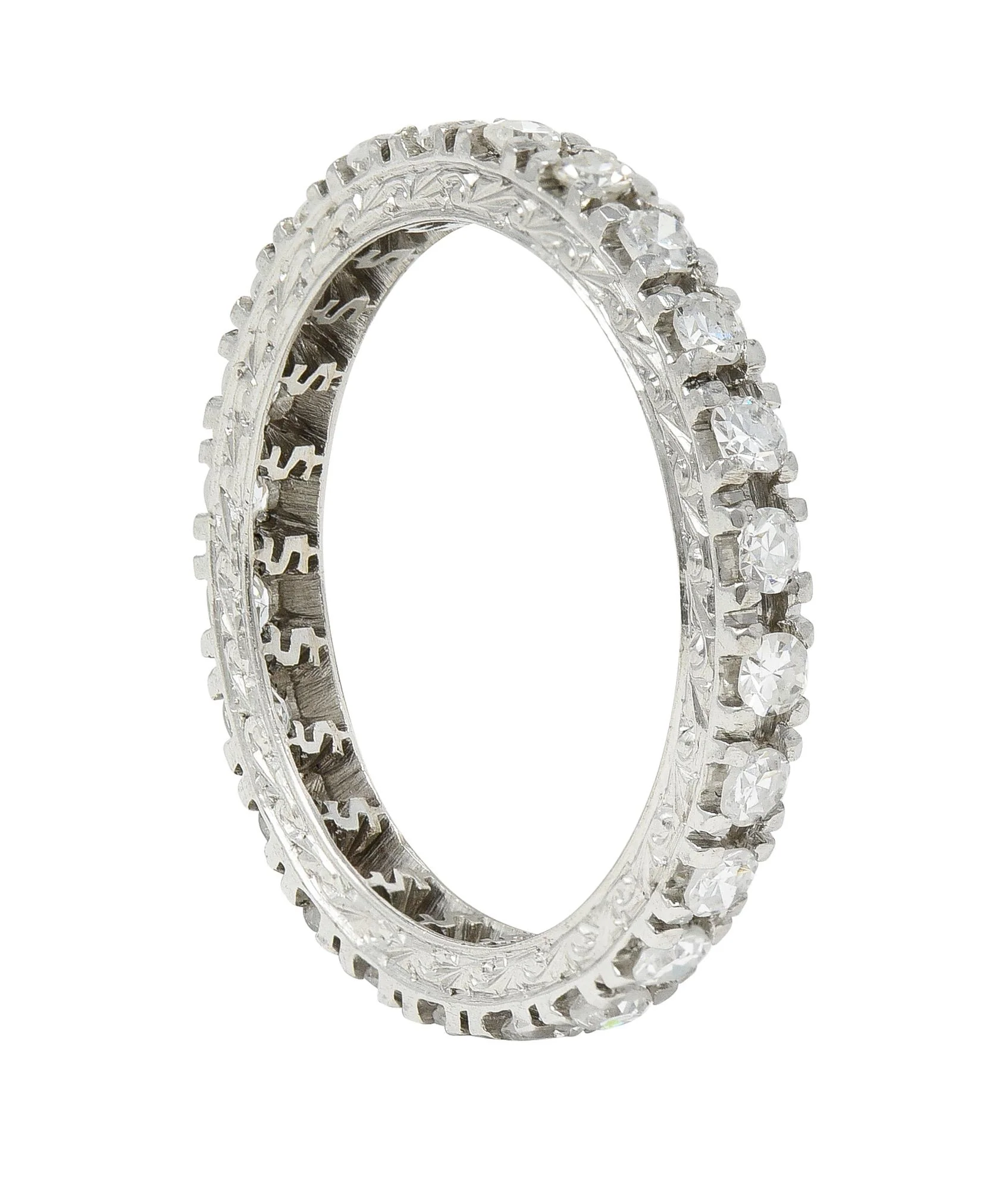 Contemporary 0.72 CTW Diamond Platinum Scrolling Dollar Sign Eternity Band Ring - Image 8