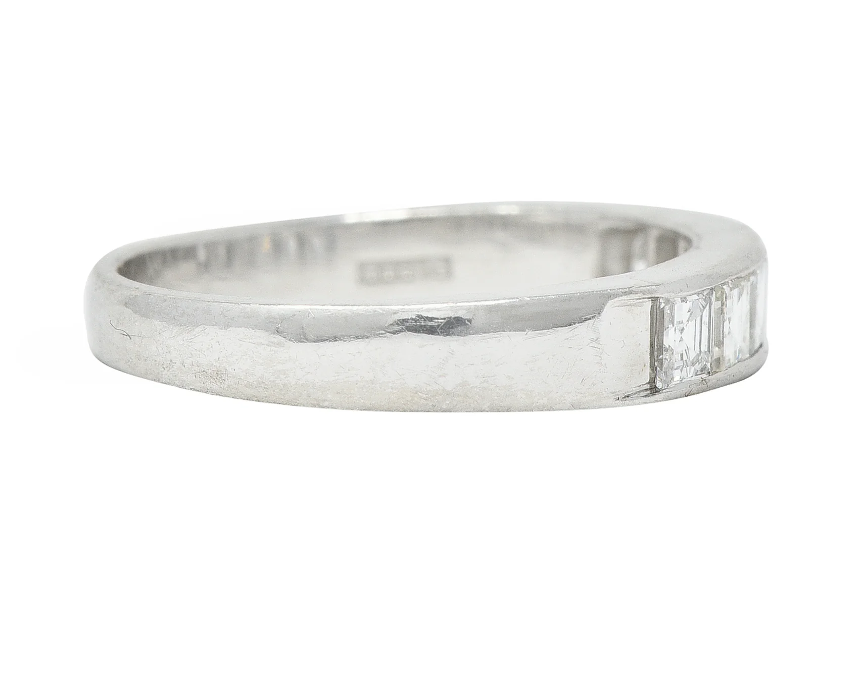 Contemporary 0.72 CTW Square Step Cut Diamond Platinum Five Stone Channel Band Ring - Image 3