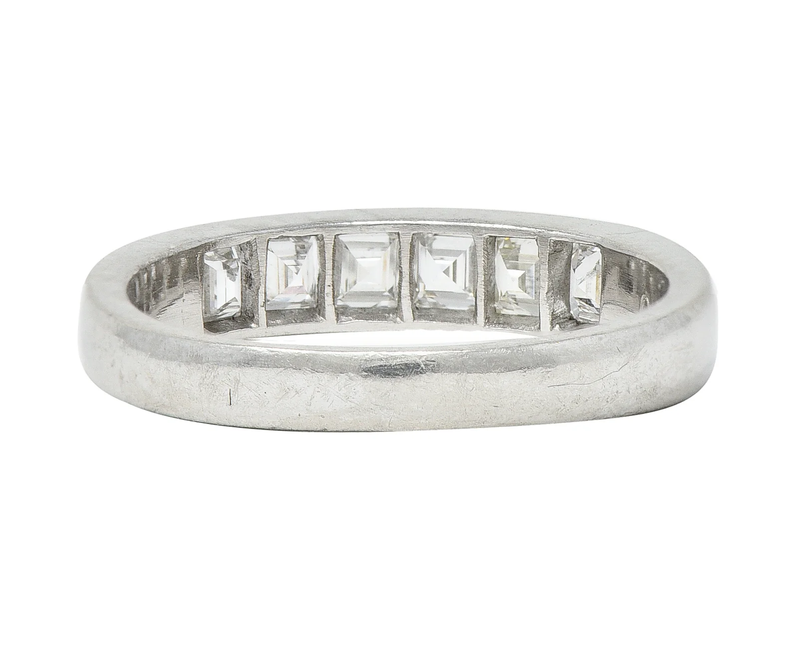 Contemporary 0.72 CTW Square Step Cut Diamond Platinum Five Stone Channel Band Ring - Image 4