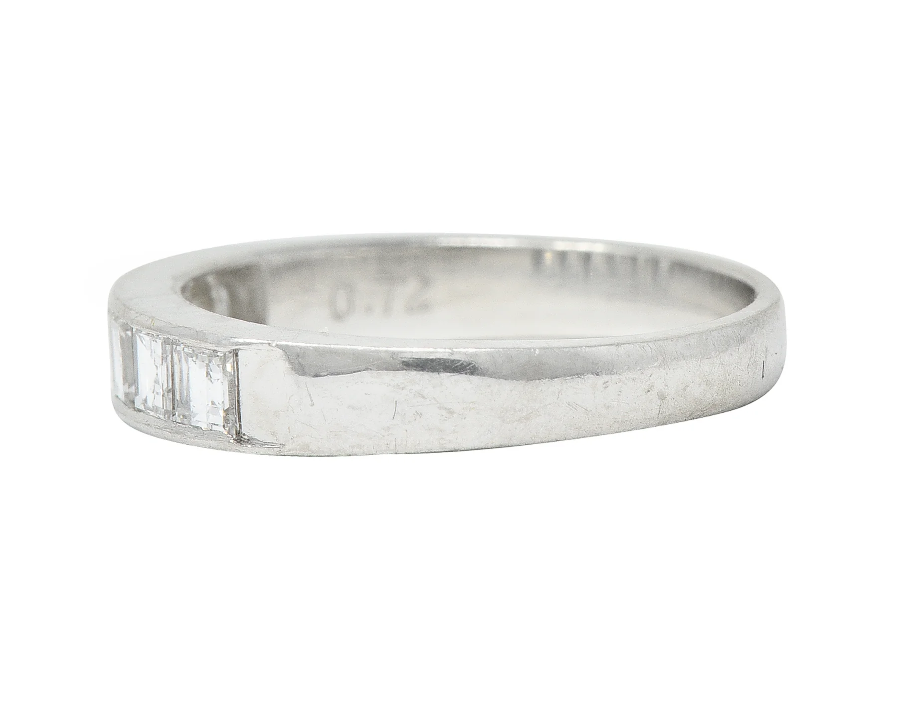 Contemporary 0.72 CTW Square Step Cut Diamond Platinum Five Stone Channel Band Ring - Image 5