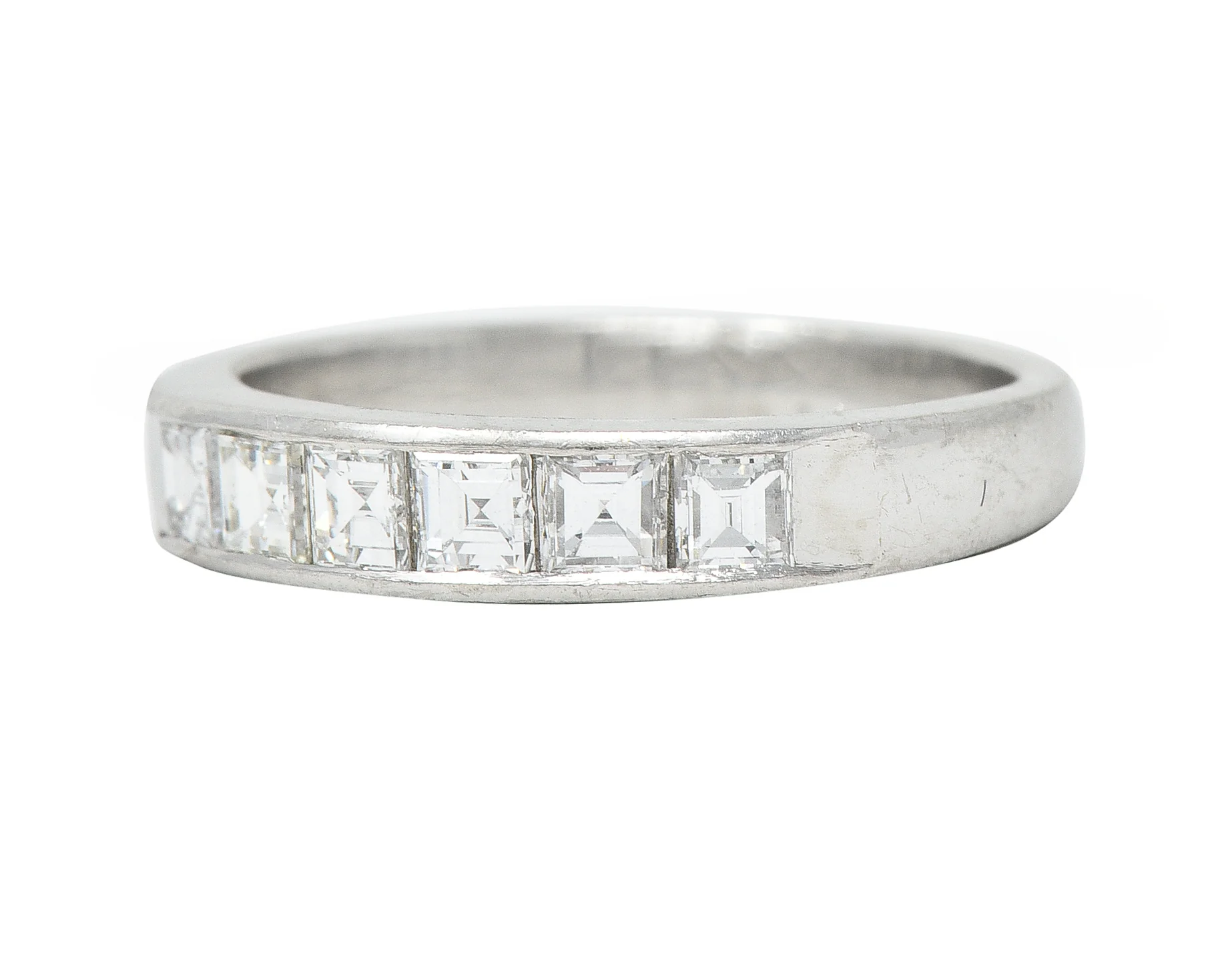 Contemporary 0.72 CTW Square Step Cut Diamond Platinum Five Stone Channel Band Ring - Image 6