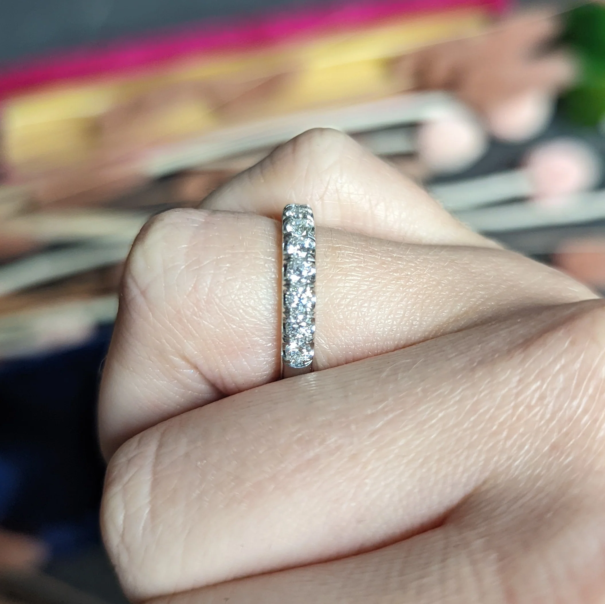 Contemporary 0.75 CTW Diamond 14 Karat White Gold Anniversary Band Ring - Image 14