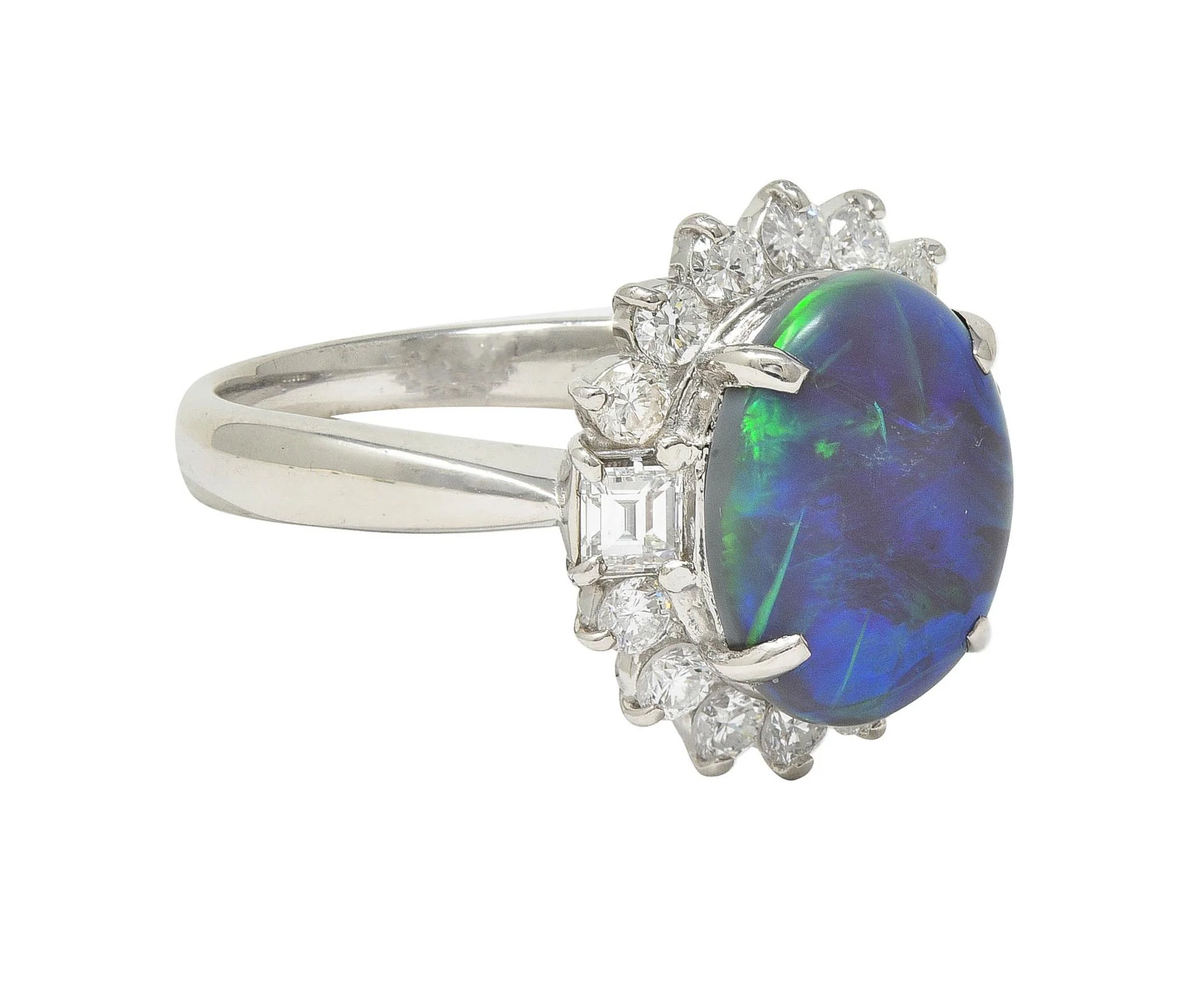 Contemporary 0.86 CTW Diamond Opal Platinum Halo Cluster Ring - Image 2