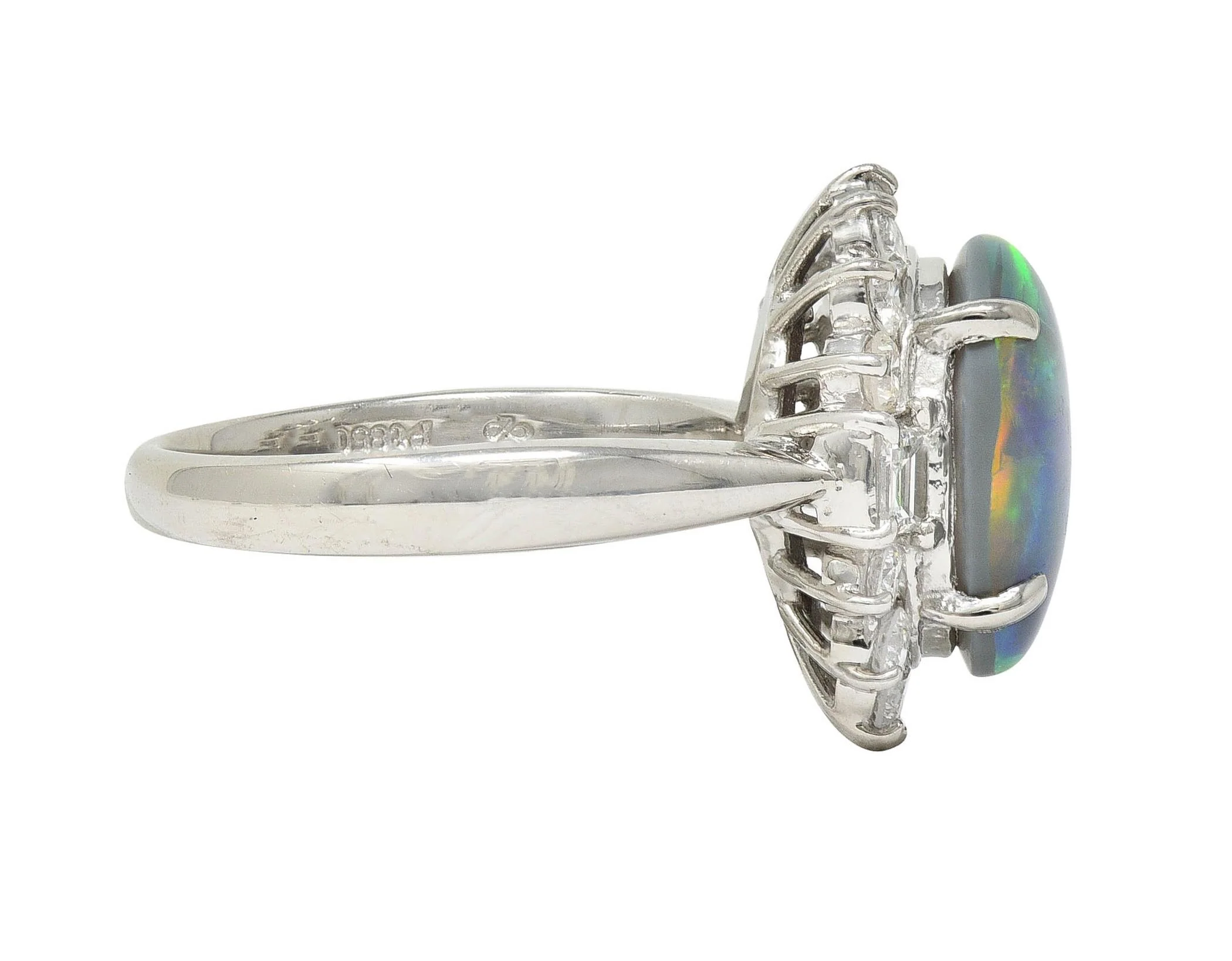 Contemporary 0.86 CTW Diamond Opal Platinum Halo Cluster Ring - Image 3