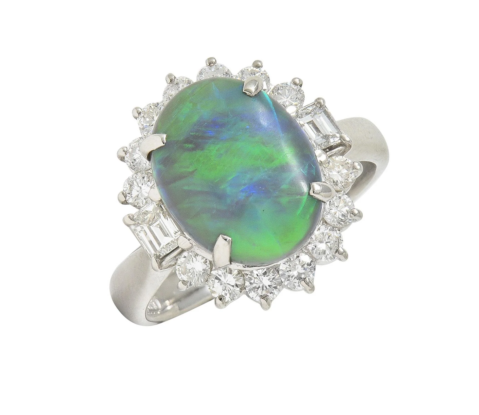Contemporary 0.86 CTW Diamond Opal Platinum Halo Cluster Ring - Image 9
