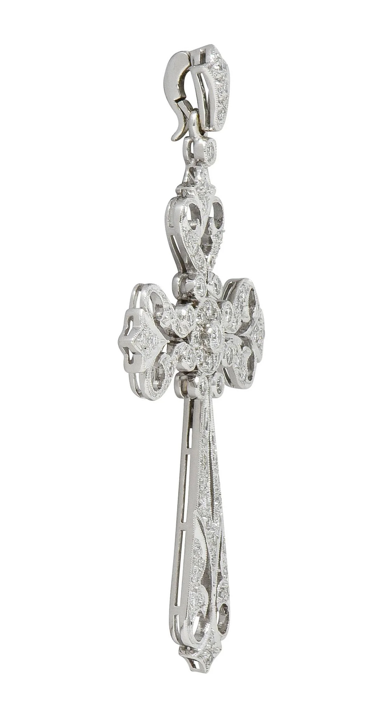 Contemporary 0.90 CTW Diamond 18 Karat White Gold Cross Enhancer Pendant - Image 2