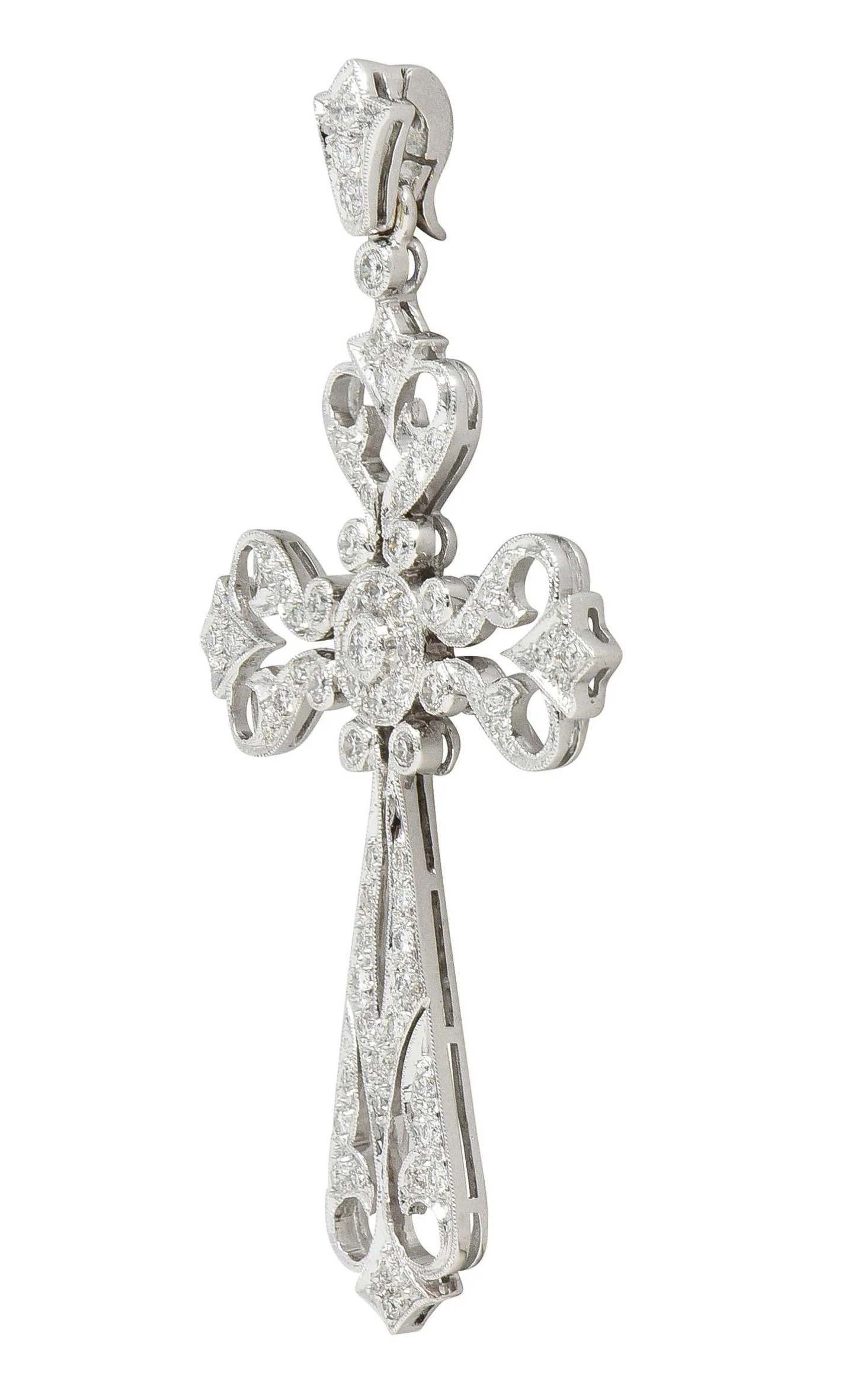 Contemporary 0.90 CTW Diamond 18 Karat White Gold Cross Enhancer Pendant - Image 4