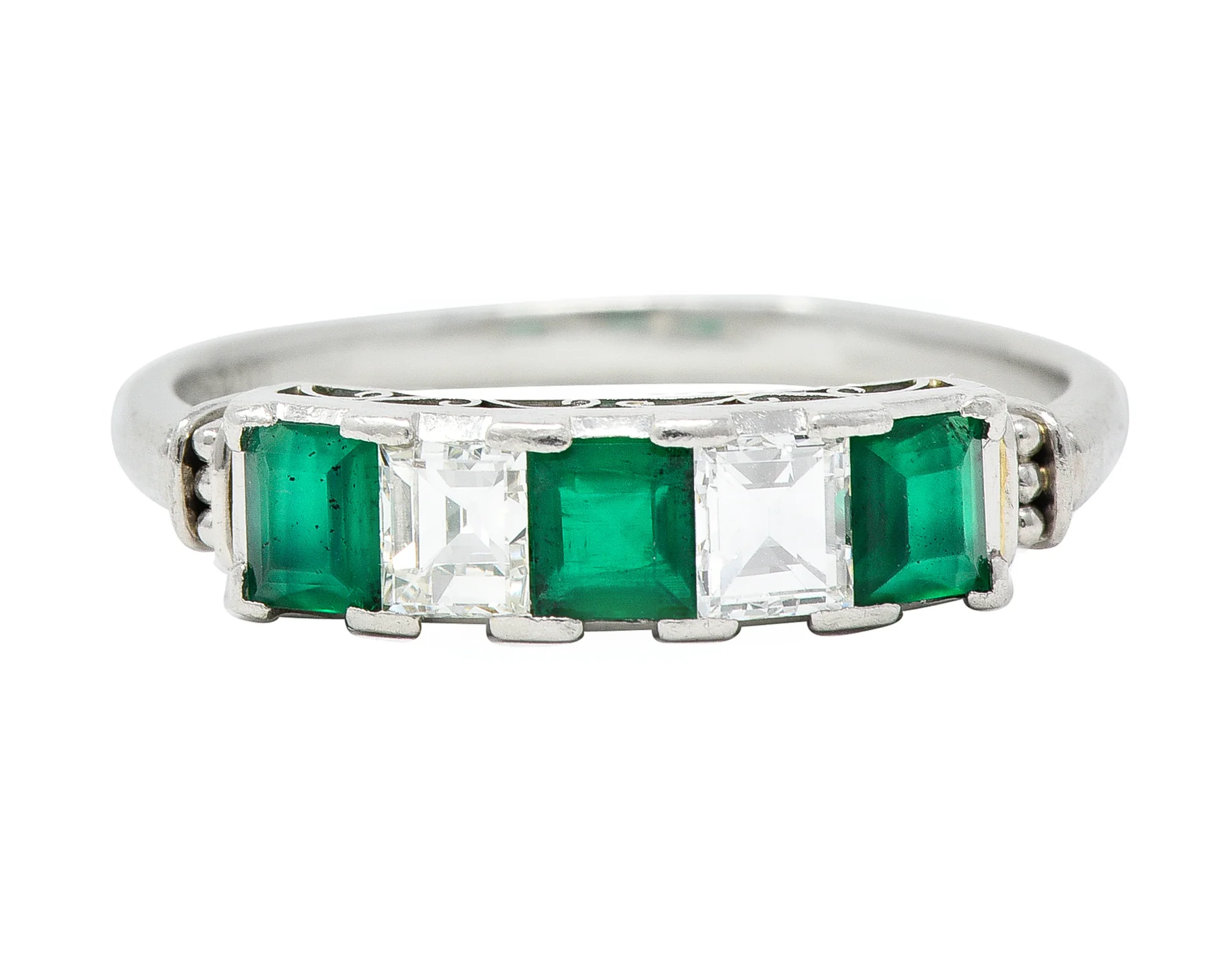 Contemporary 0.97 CTW Emerald Diamond Platinum Scrolling Band Ring