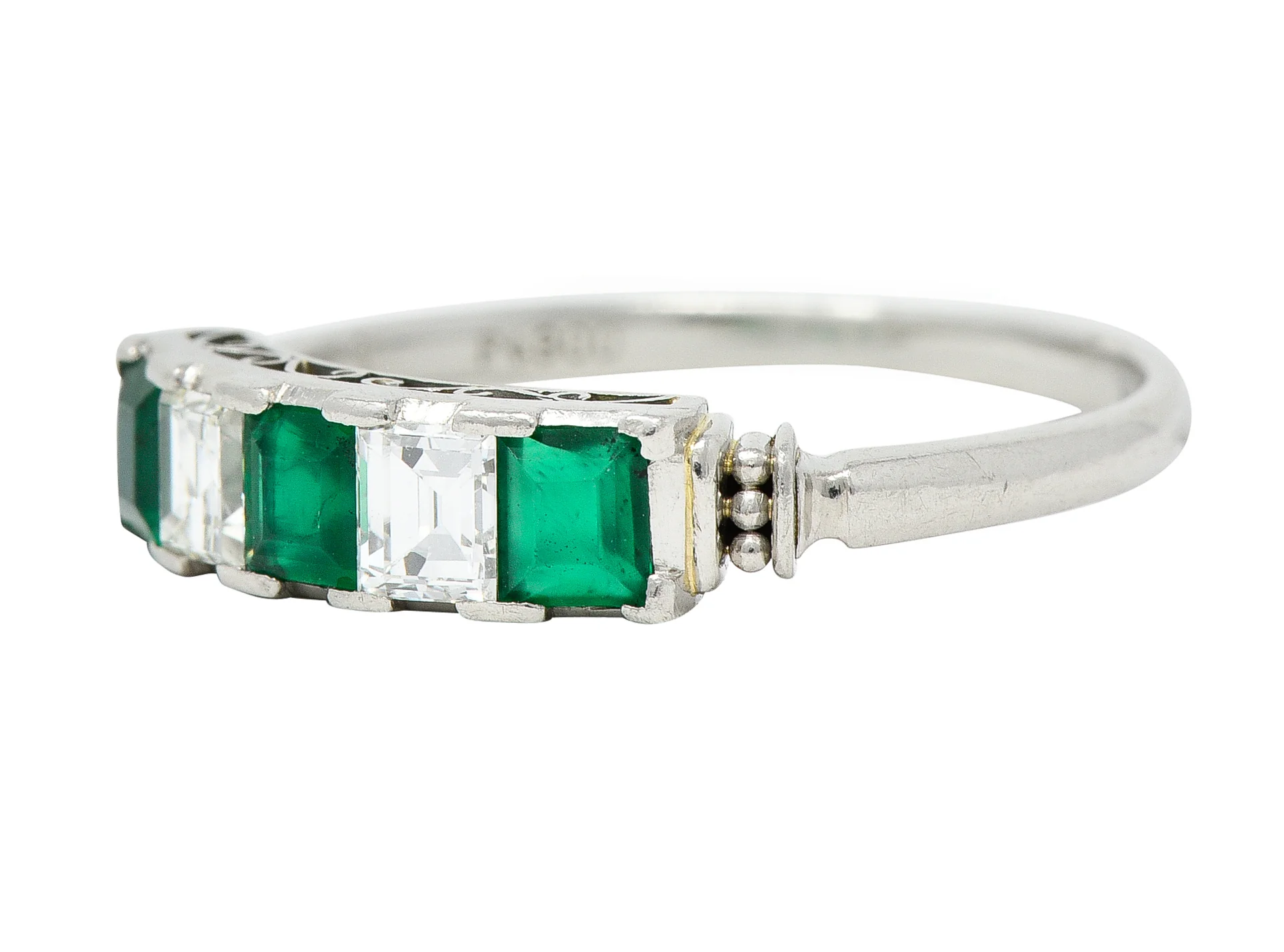 Contemporary 0.97 CTW Emerald Diamond Platinum Scrolling Band Ring - Image 6