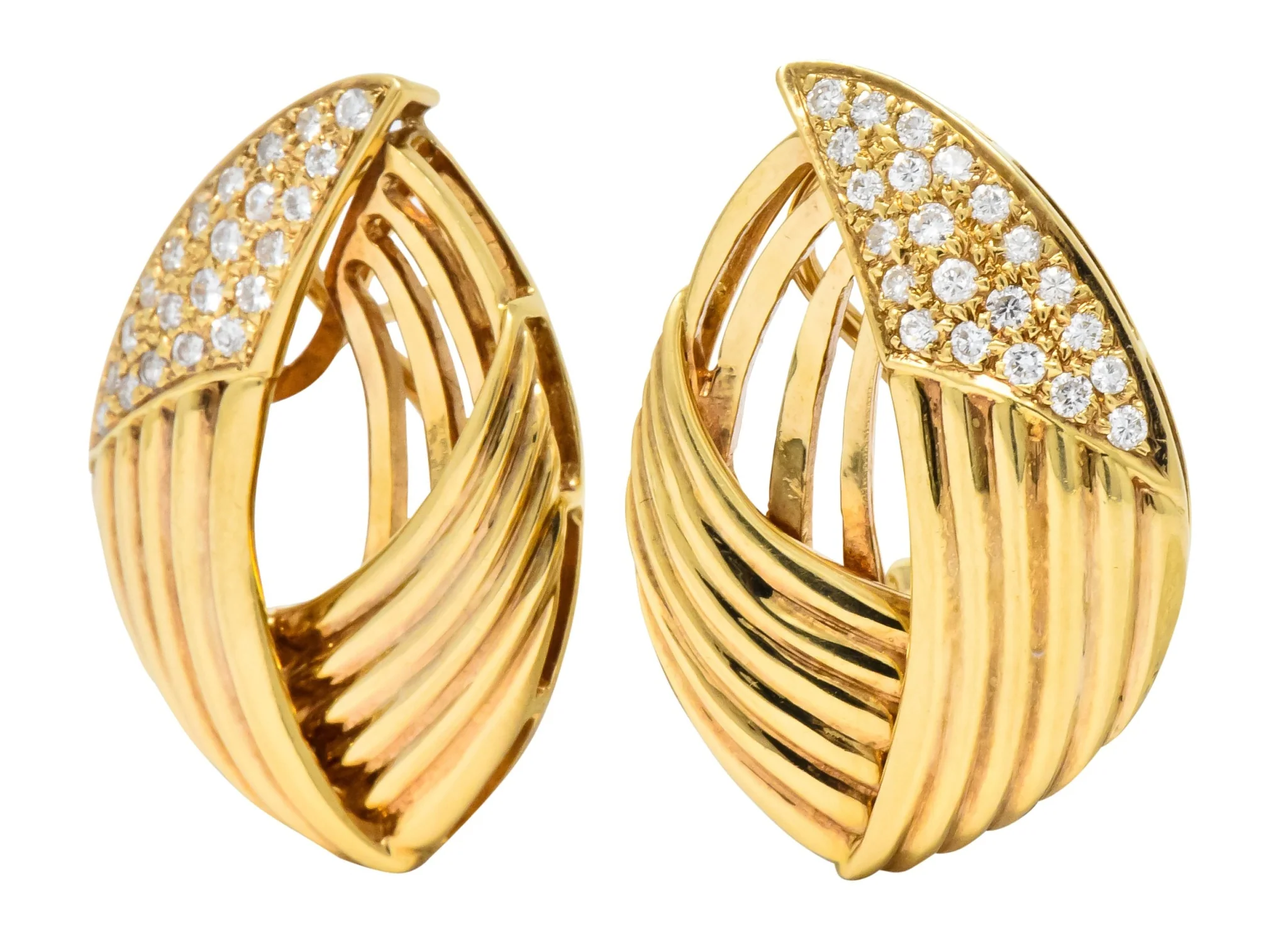 Contemporary 1.00 CTW Diamond 18 Karat Gold Earrings - Image 2