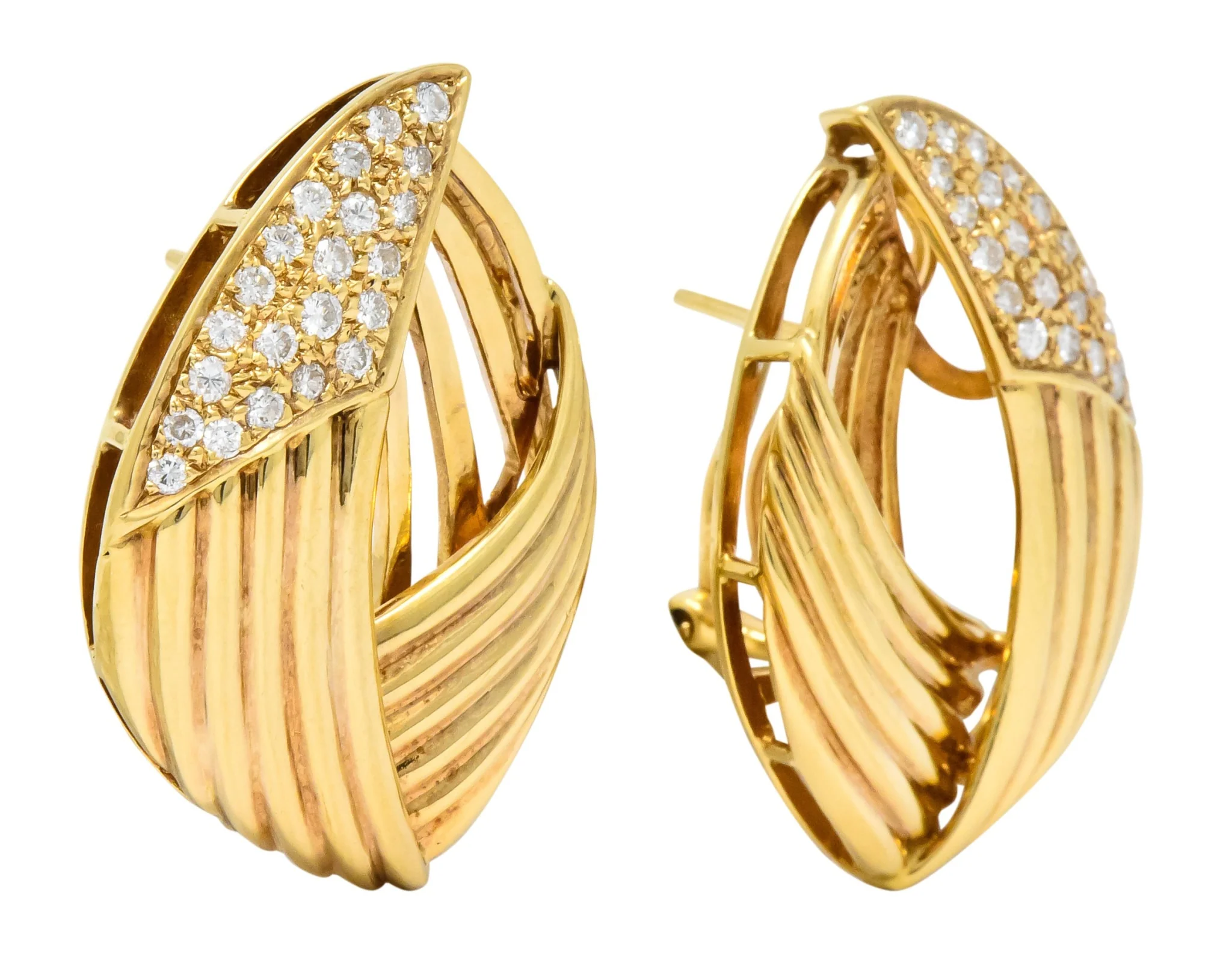 Contemporary 1.00 CTW Diamond 18 Karat Gold Earrings - Image 3