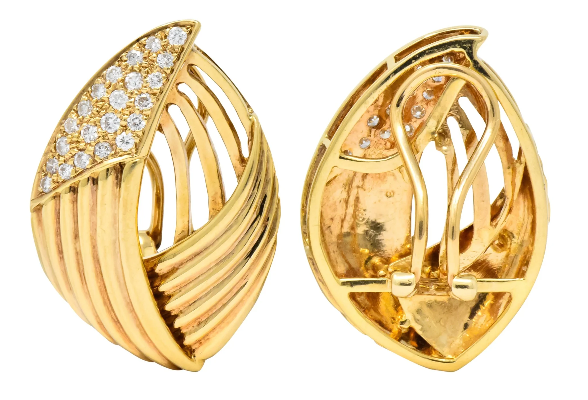 Contemporary 1.00 CTW Diamond 18 Karat Gold Earrings - Image 6
