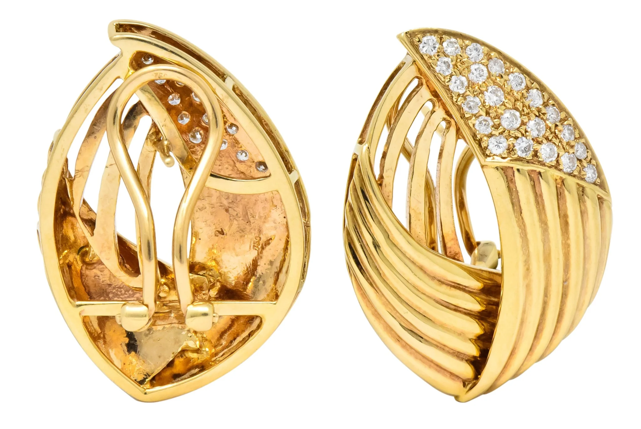 Contemporary 1.00 CTW Diamond 18 Karat Gold Earrings - Image 7