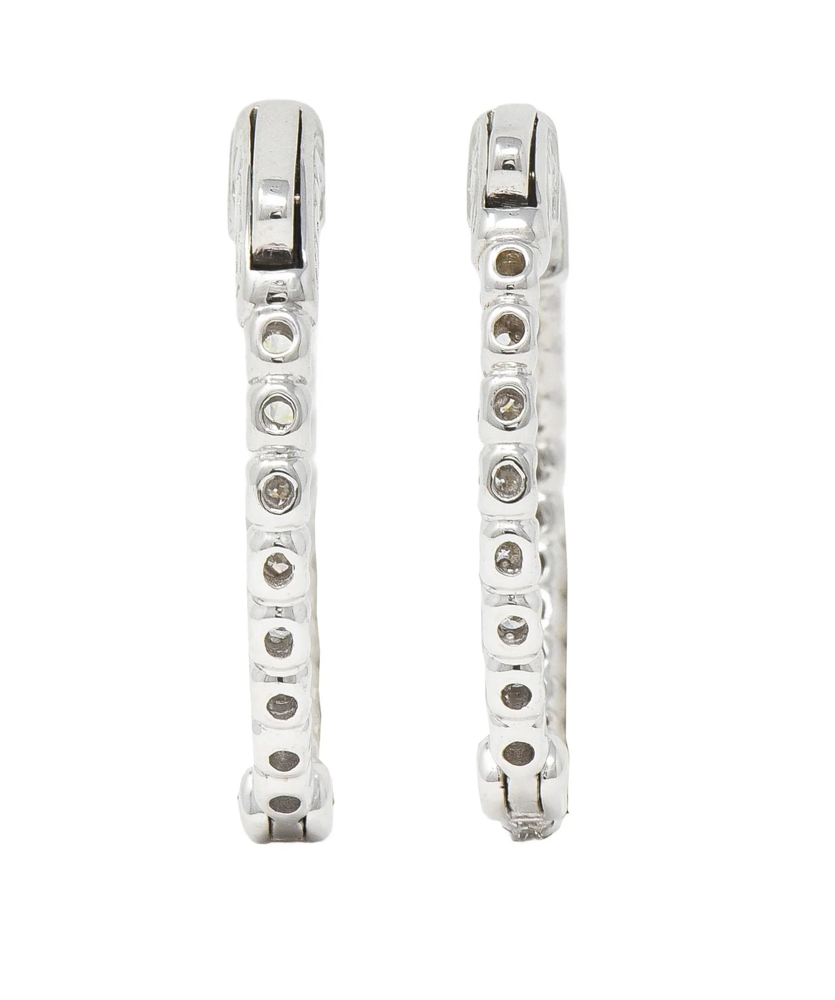 Contemporary 1.01 CTW Diamond 14 Karat White Gold Inside Outside Hoop Earrings - Image 4
