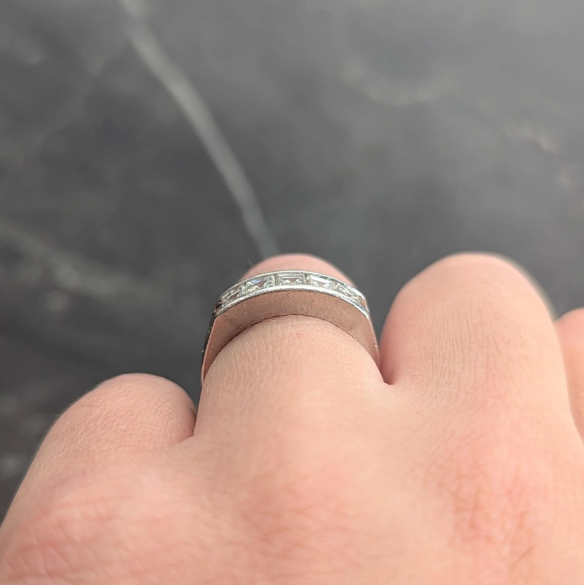 Contemporary 1.02 CTW Step Cut Diamond Platinum Channel Band Ring - Image 9