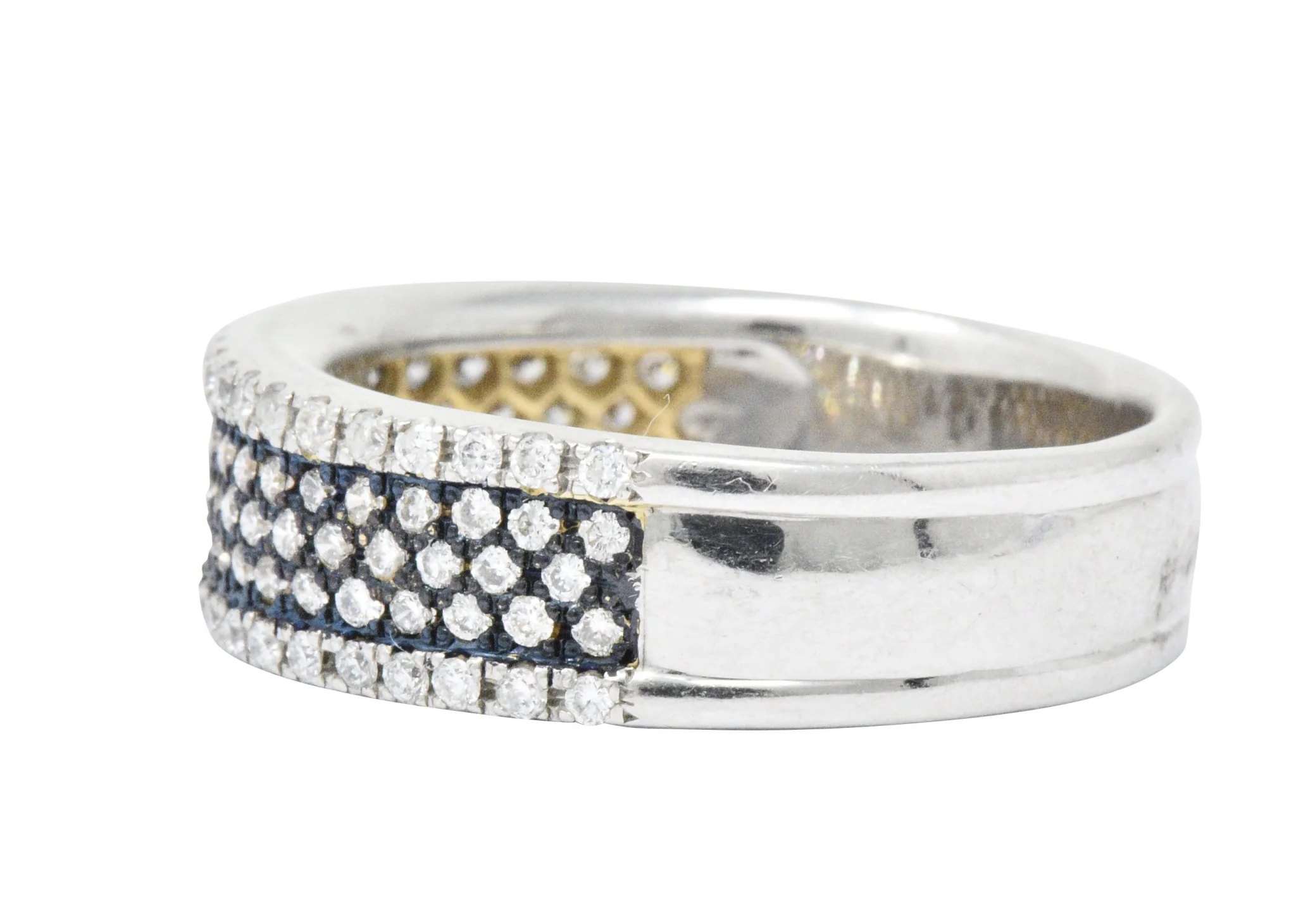 Contemporary 1.11 CTW Pave Diamond Platinum 18 Karat White Gold Blue Rhodium Band Ring - Image 2