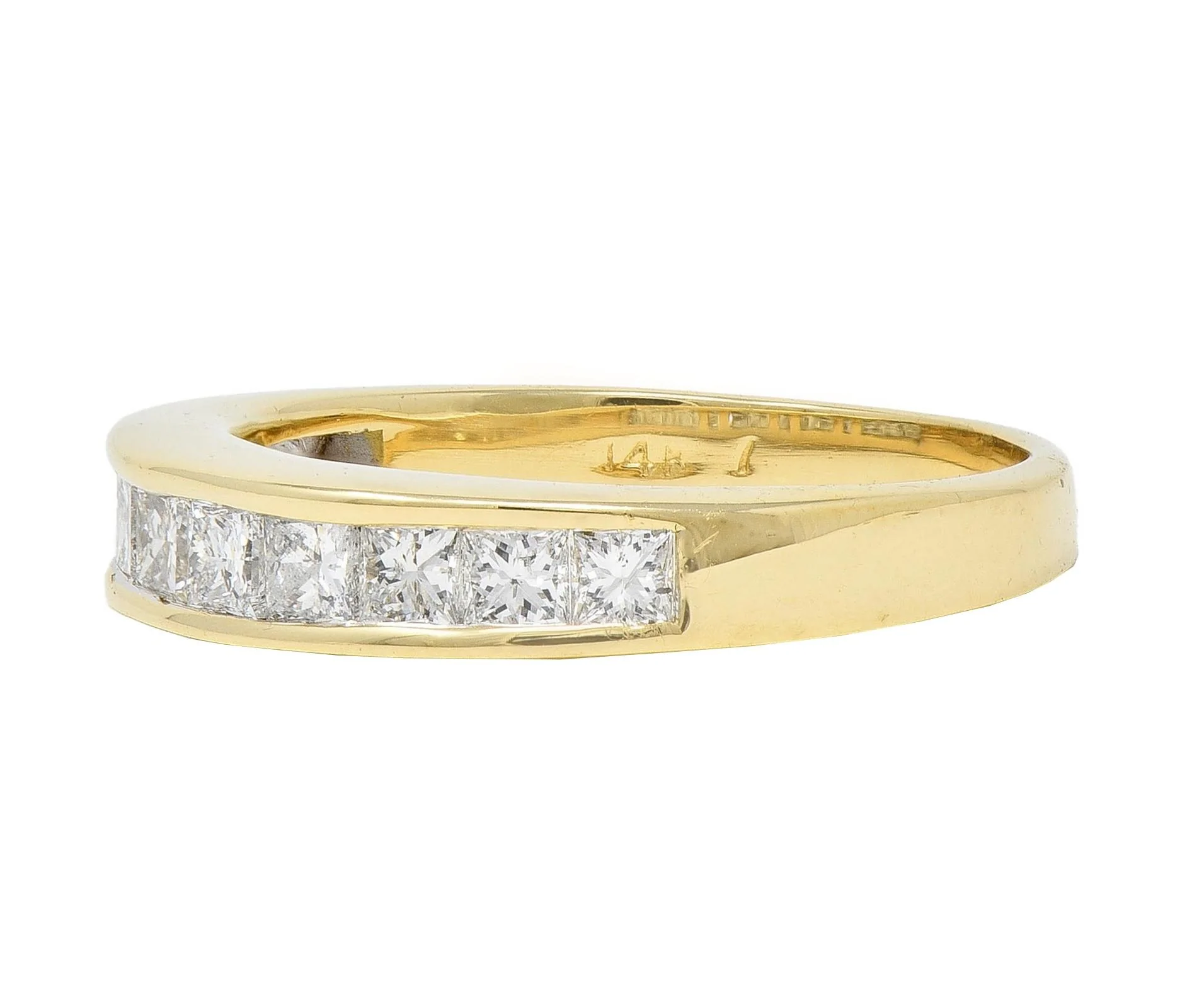 Contemporary 1.20 CTW Princess Cut Diamond 14 Karat Yellow Gold Wedding Band Ring - Image 4
