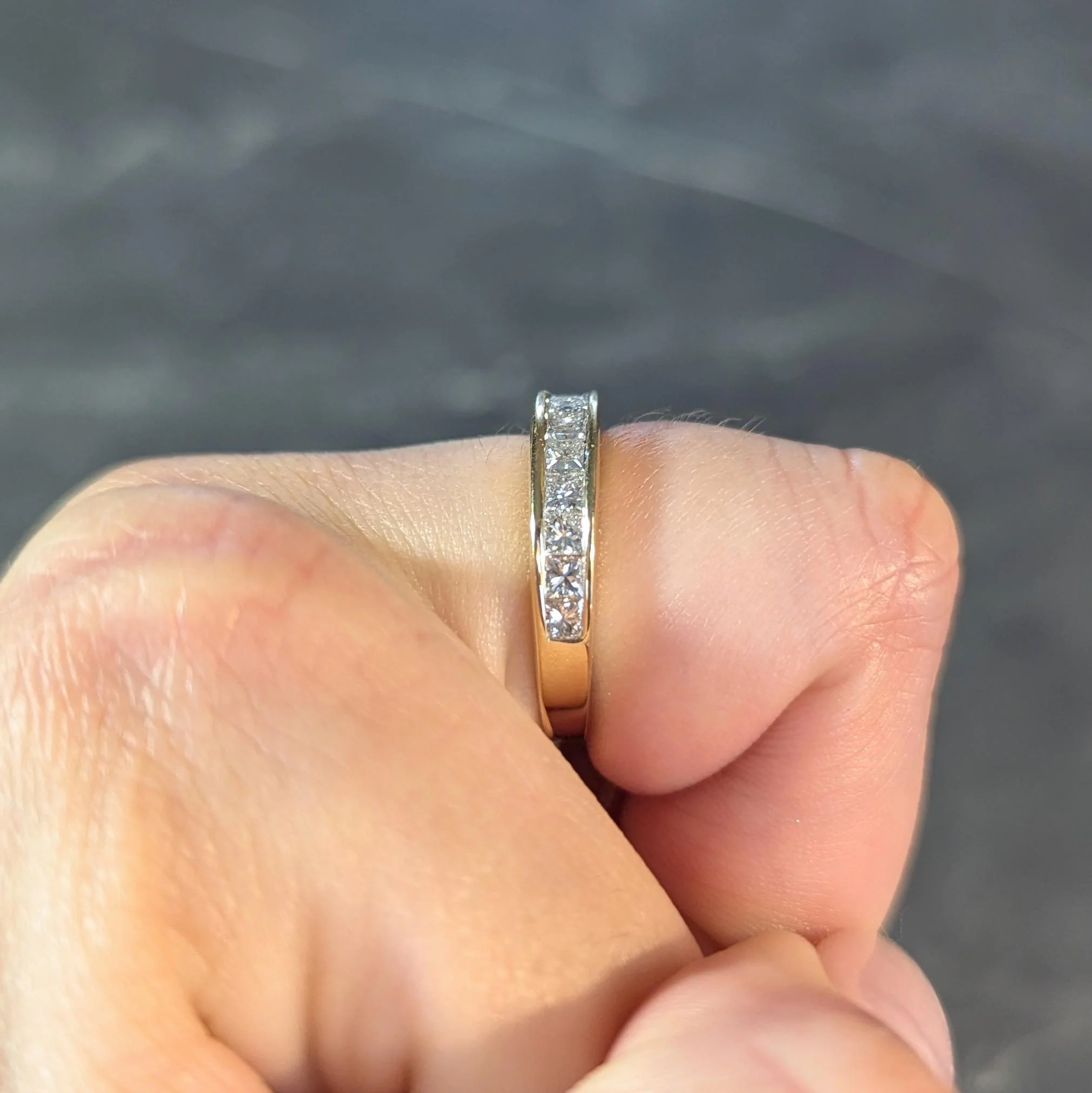 Contemporary 1.20 CTW Princess Cut Diamond 14 Karat Yellow Gold Wedding Band Ring - Image 9