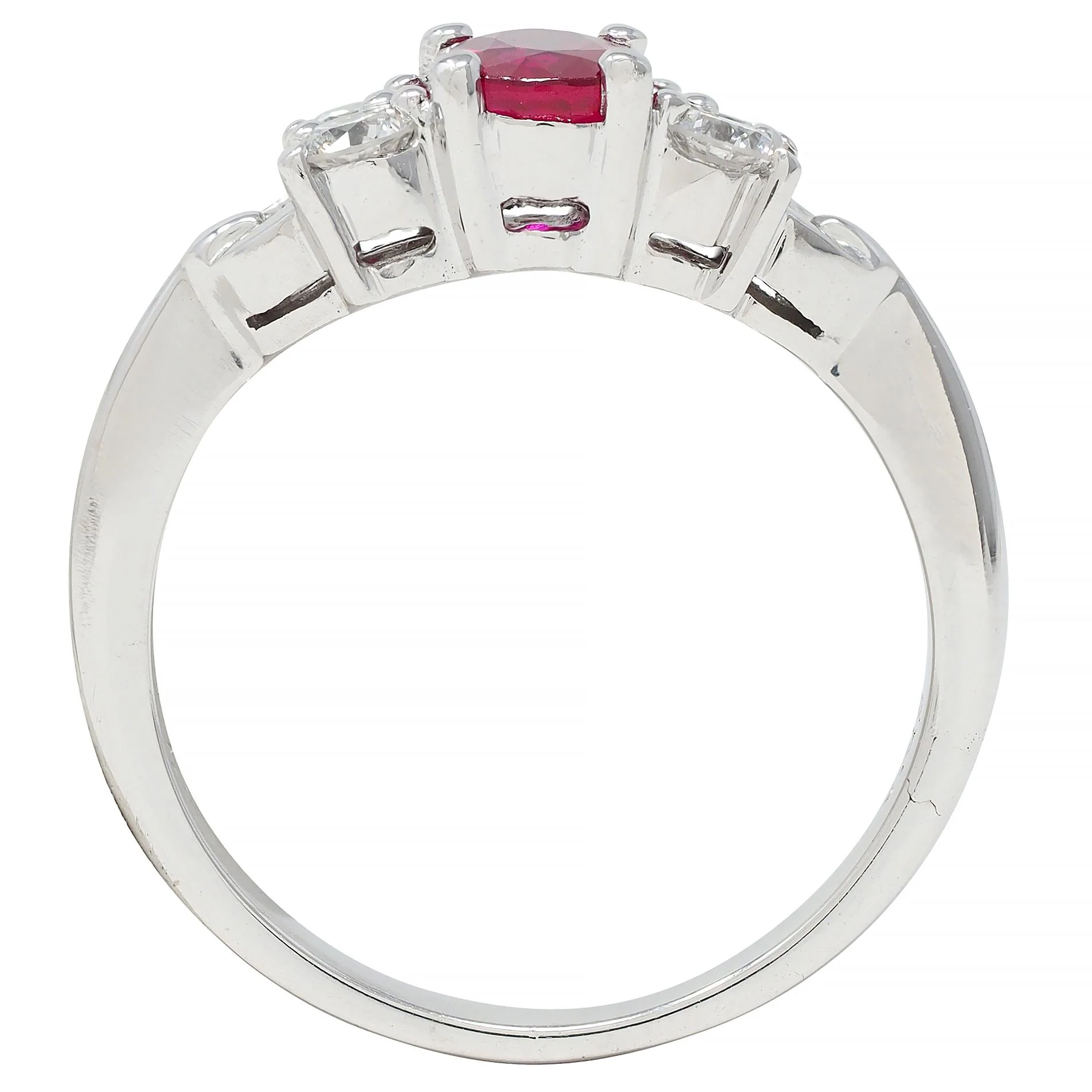 Contemporary 1.20 CTW Ruby Diamond 18 Karat White Gold Buckle Ring - Image 8