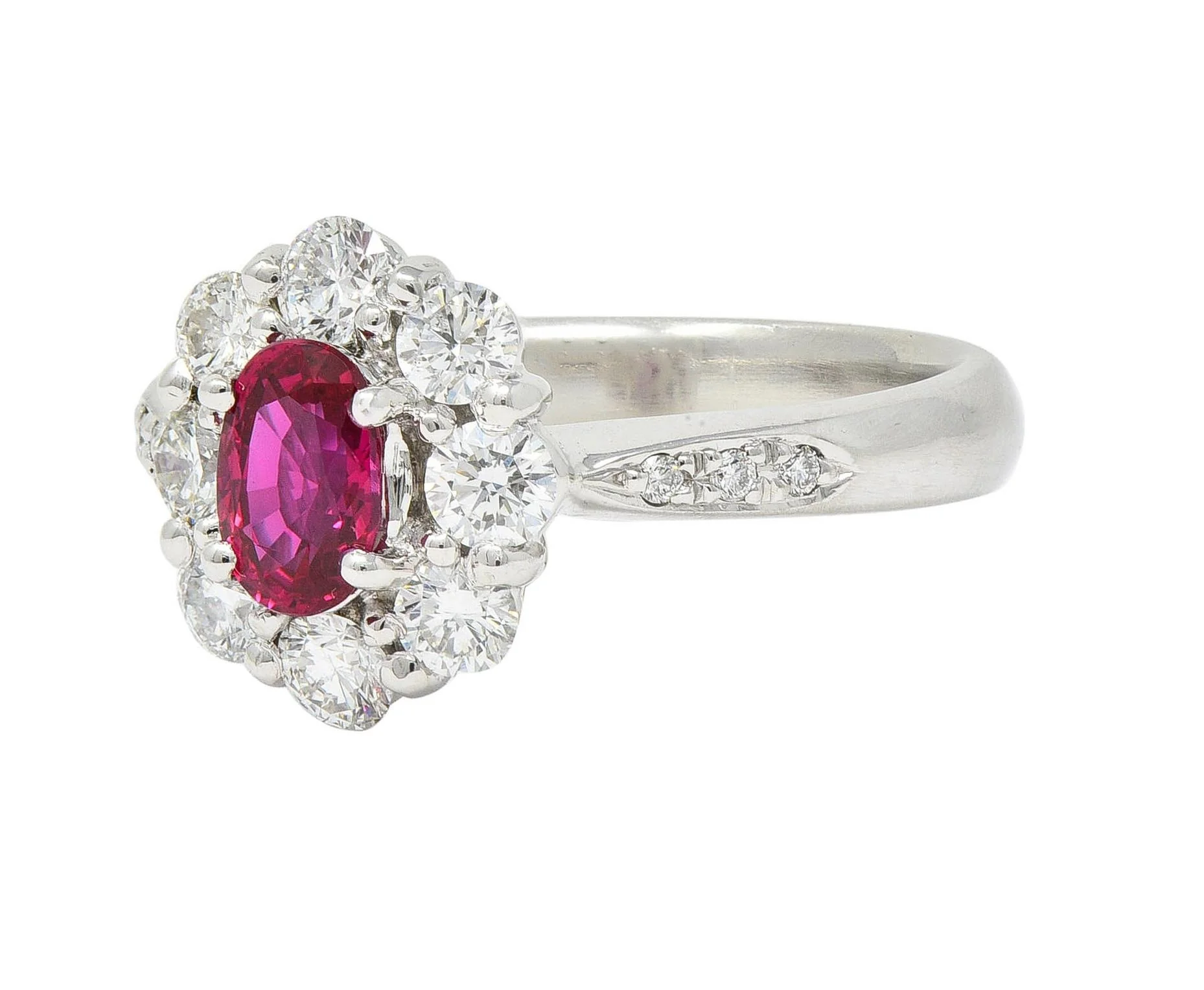 Contemporary 1.24 CTW Ruby Diamond Platinum Cluster Halo Ring - Image 6