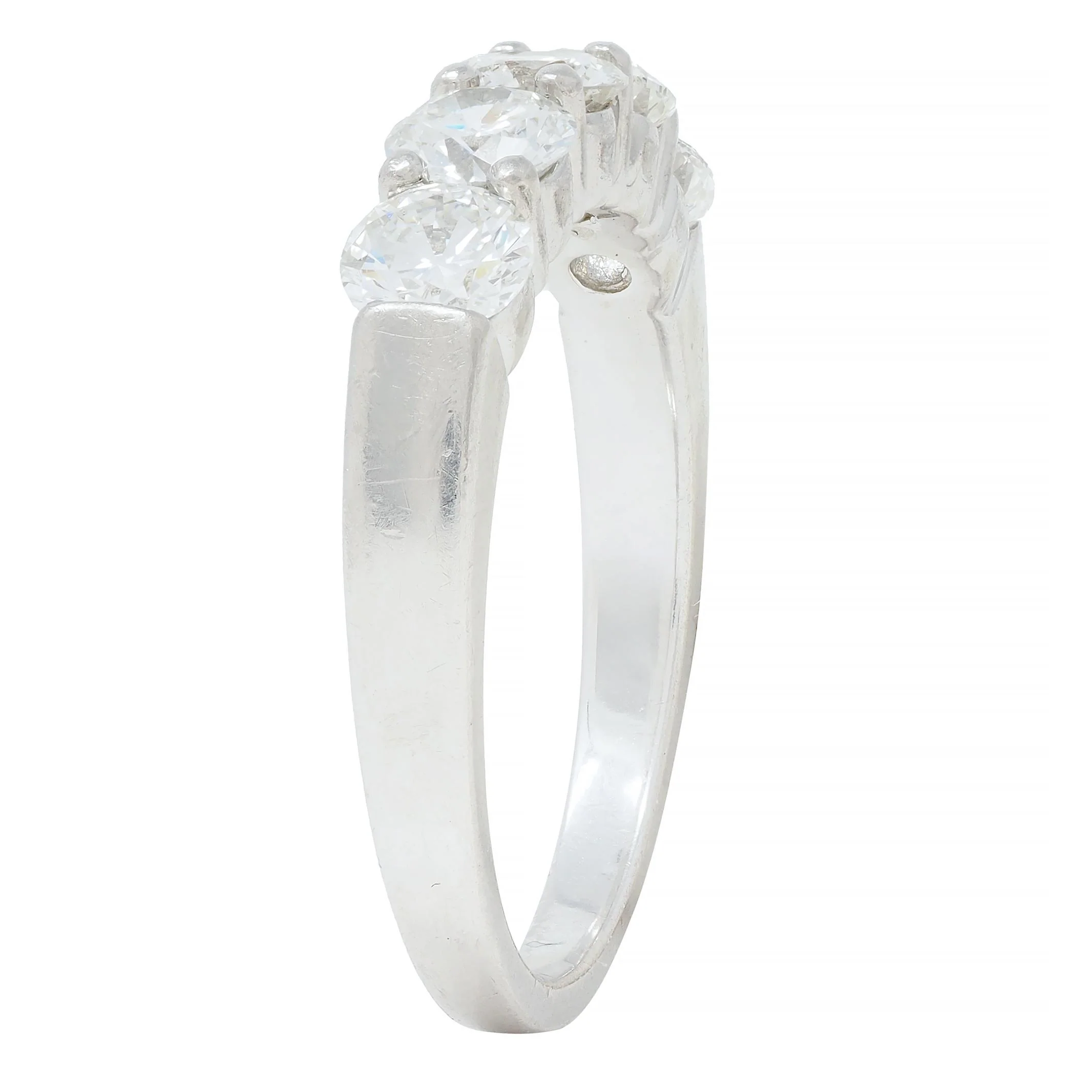 Contemporary 1.25 CTW Diamond Platinum Five Stone Wedding Band Ring - Image 10