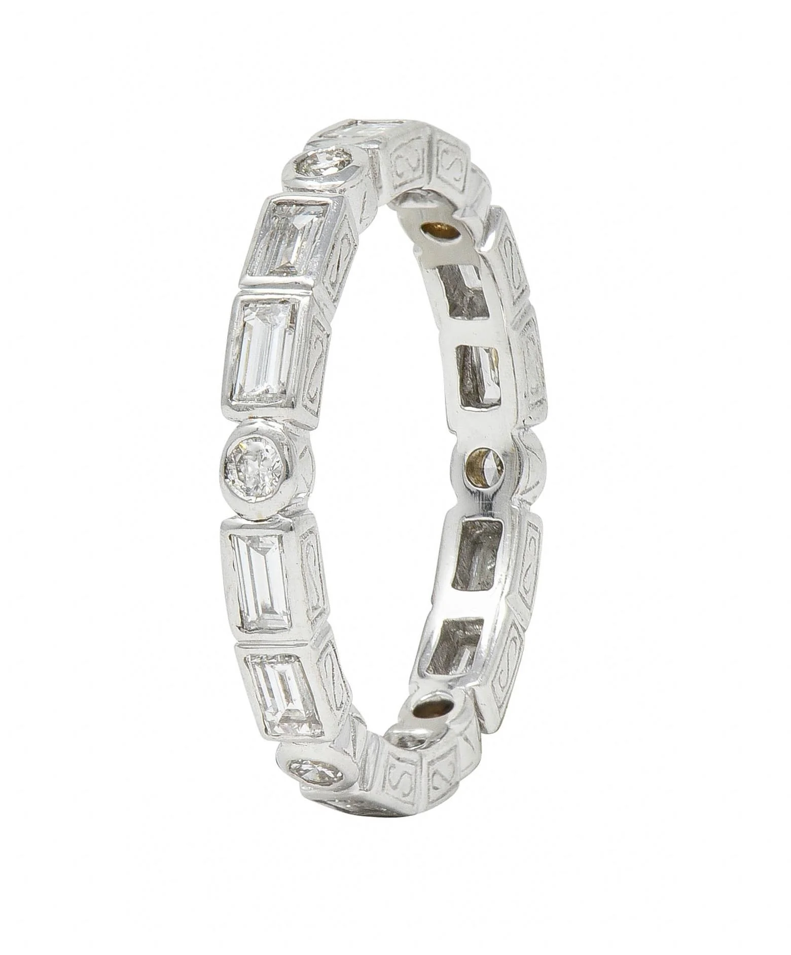 Contemporary 1.26 CTW Diamond 18 Karat Gold Eternity Wedding Band Ring - Image 2