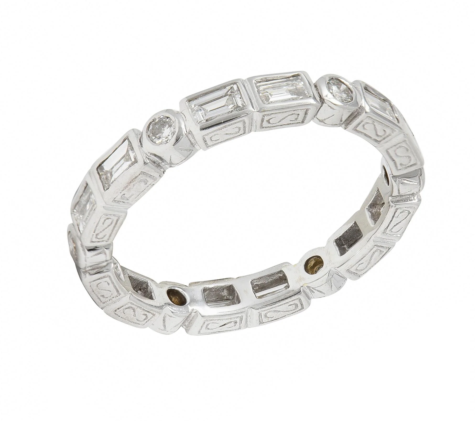 Contemporary 1.26 CTW Diamond 18 Karat Gold Eternity Wedding Band Ring - Image 6