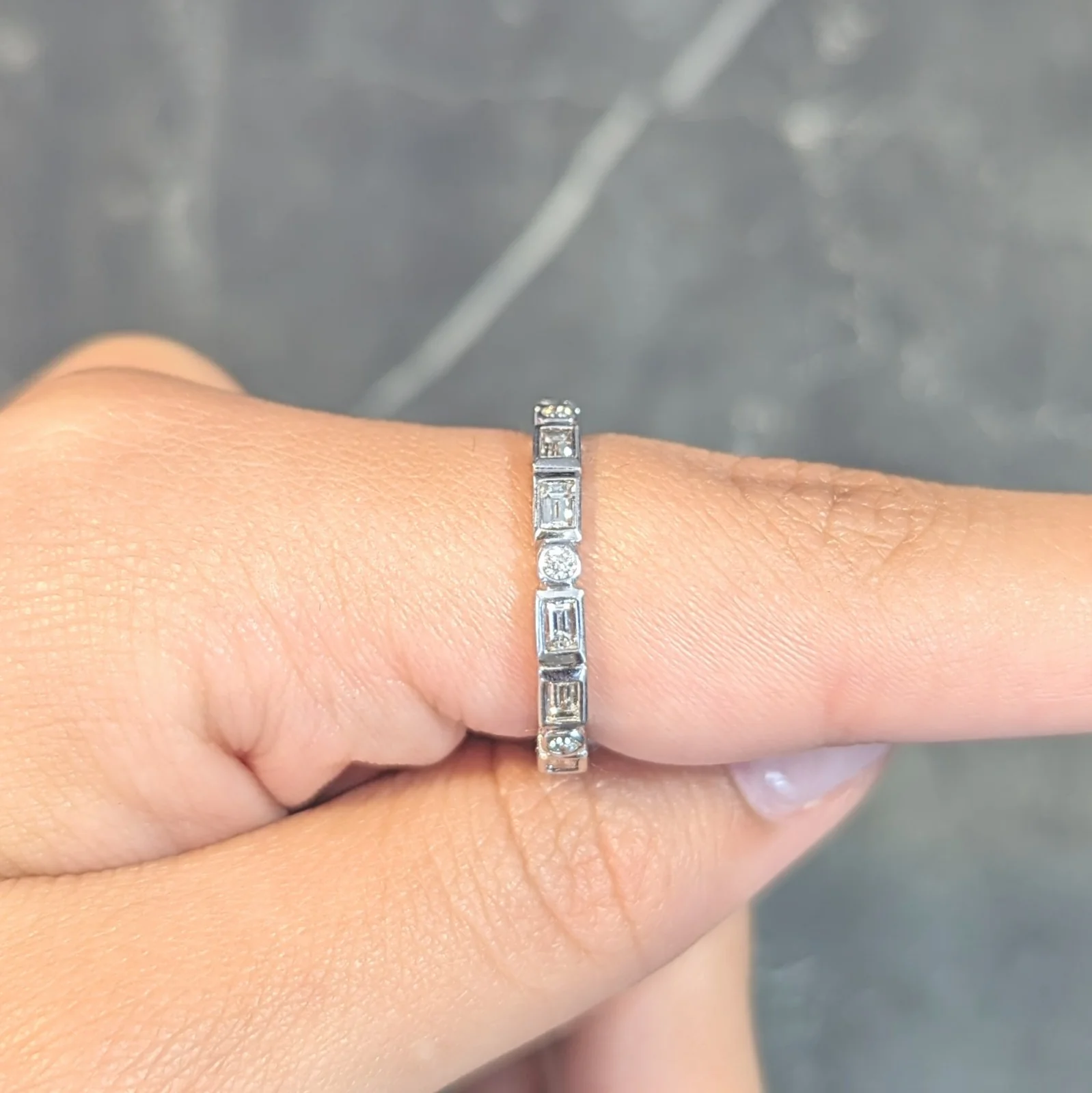 Contemporary 1.26 CTW Diamond 18 Karat Gold Eternity Wedding Band Ring - Image 11