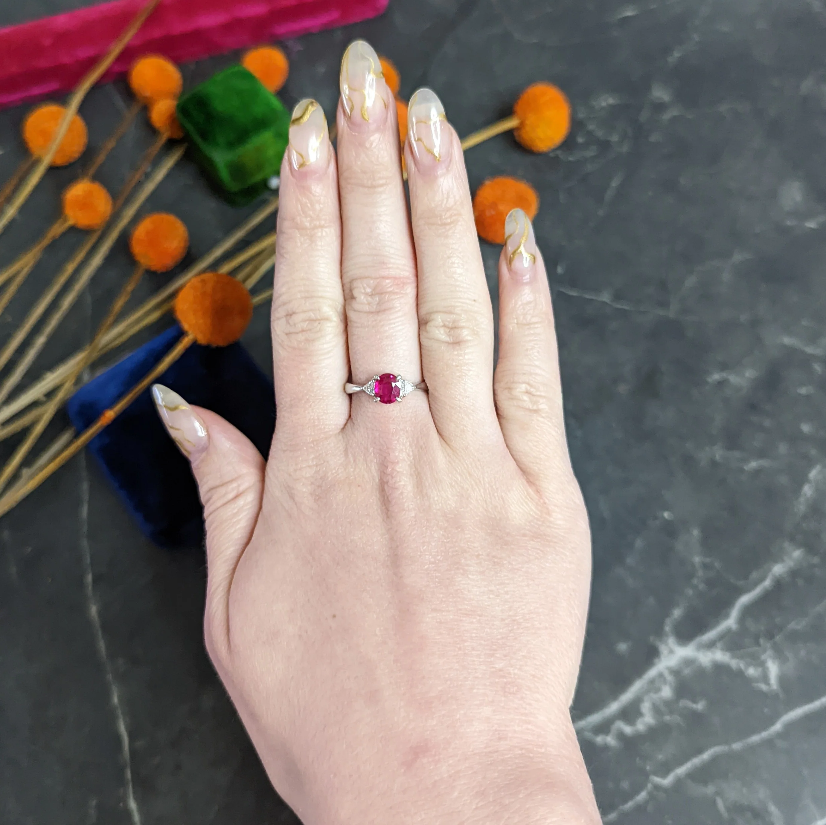Contemporary 1.29 CTW Ruby Diamond Platinum Gemstone Ring - Image 12