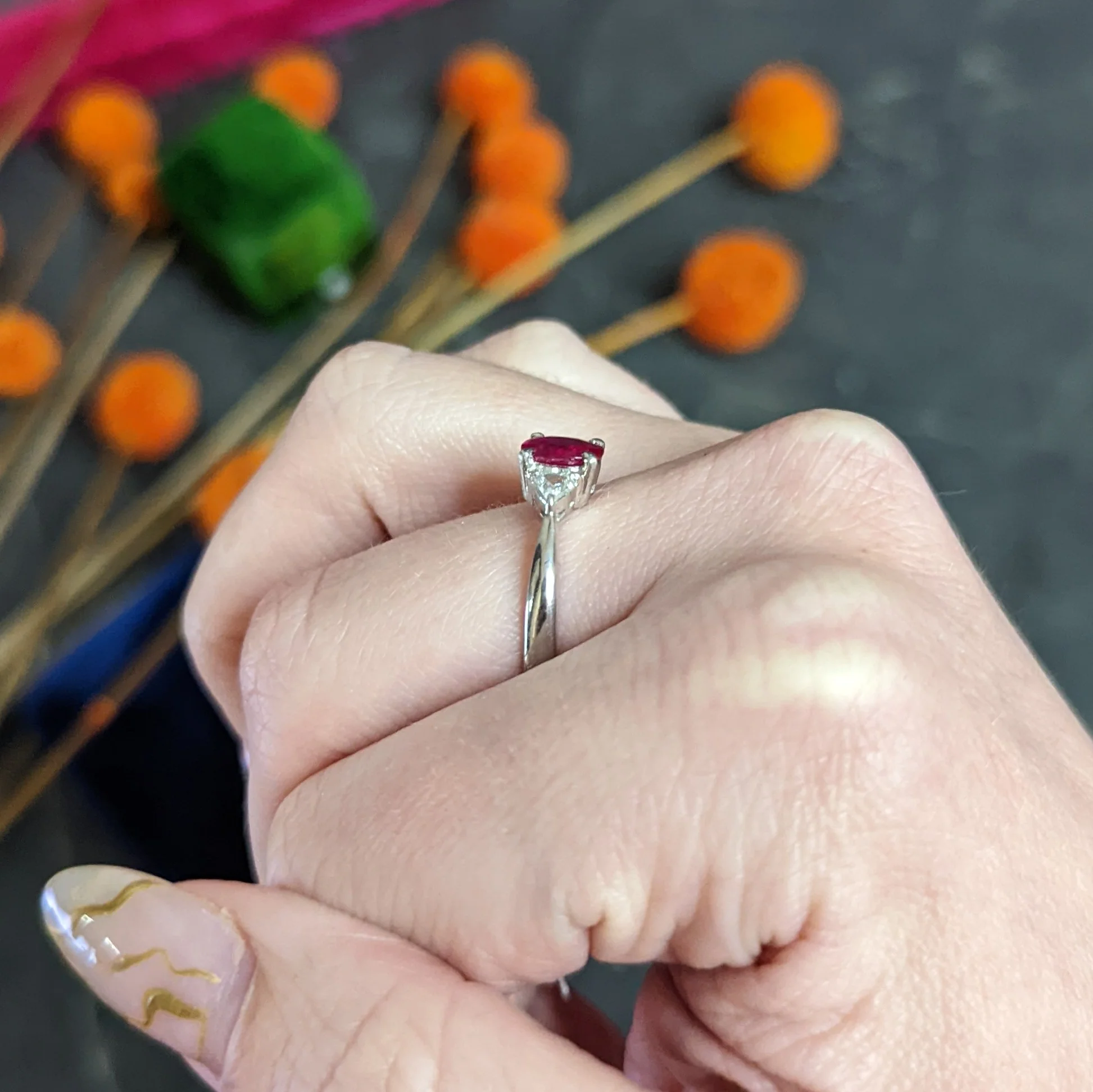 Contemporary 1.29 CTW Ruby Diamond Platinum Gemstone Ring - Image 13