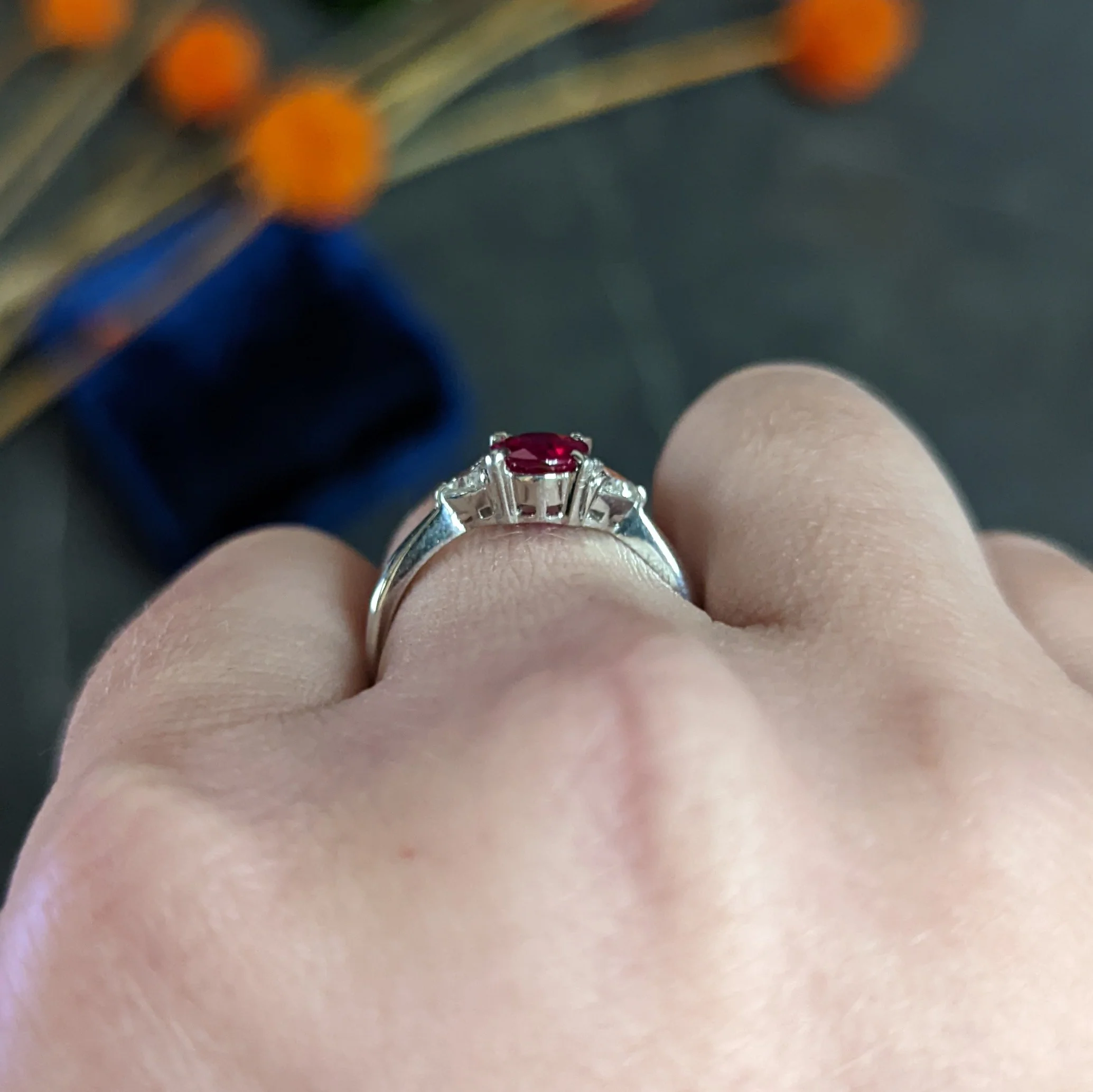 Contemporary 1.29 CTW Ruby Diamond Platinum Gemstone Ring - Image 14